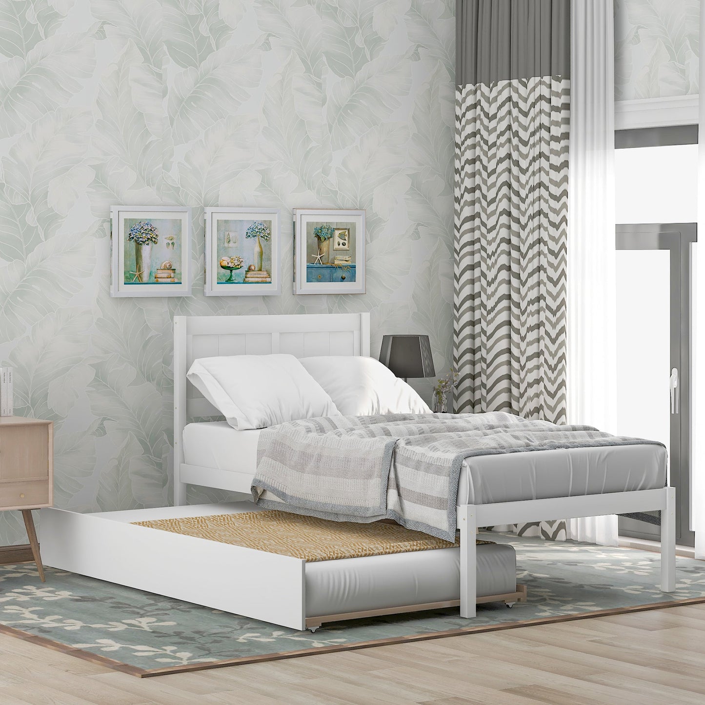 SYNGAR Twin Bed with Trundle, Wood Twin Platform Bed with Headboard, Captains Bed for Bedroom Small Living Space, Daybed with Trundle for Boys Girls, No Box Spring Needed - Gray, K4057