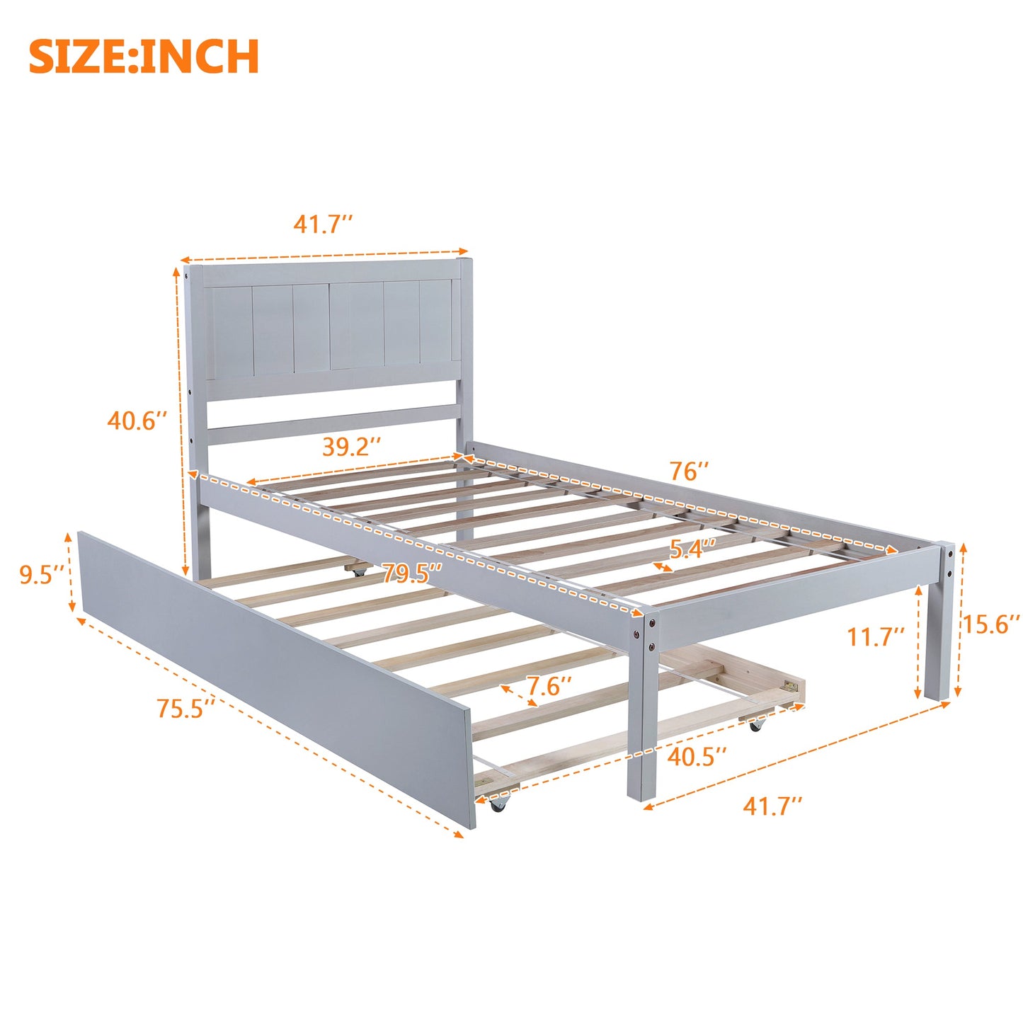 SYNGAR Twin Bed with Trundle, Wood Twin Platform Bed with Headboard, Captains Bed for Bedroom Small Living Space, Daybed with Trundle for Boys Girls, No Box Spring Needed - Gray, K4057