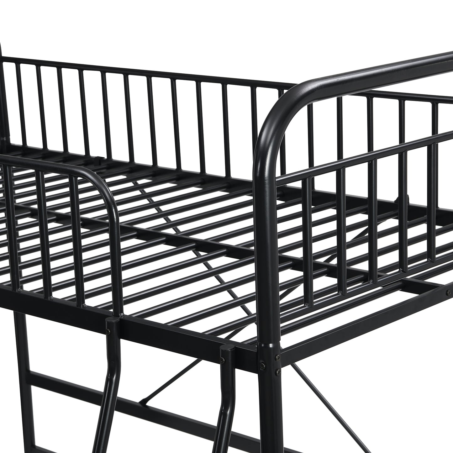 Twin Loft Bed Frame for Teens Kids, Metal Bed Frames in Twin w/ Guardrail and Underneath Space for Bedroom, Black, LJ436