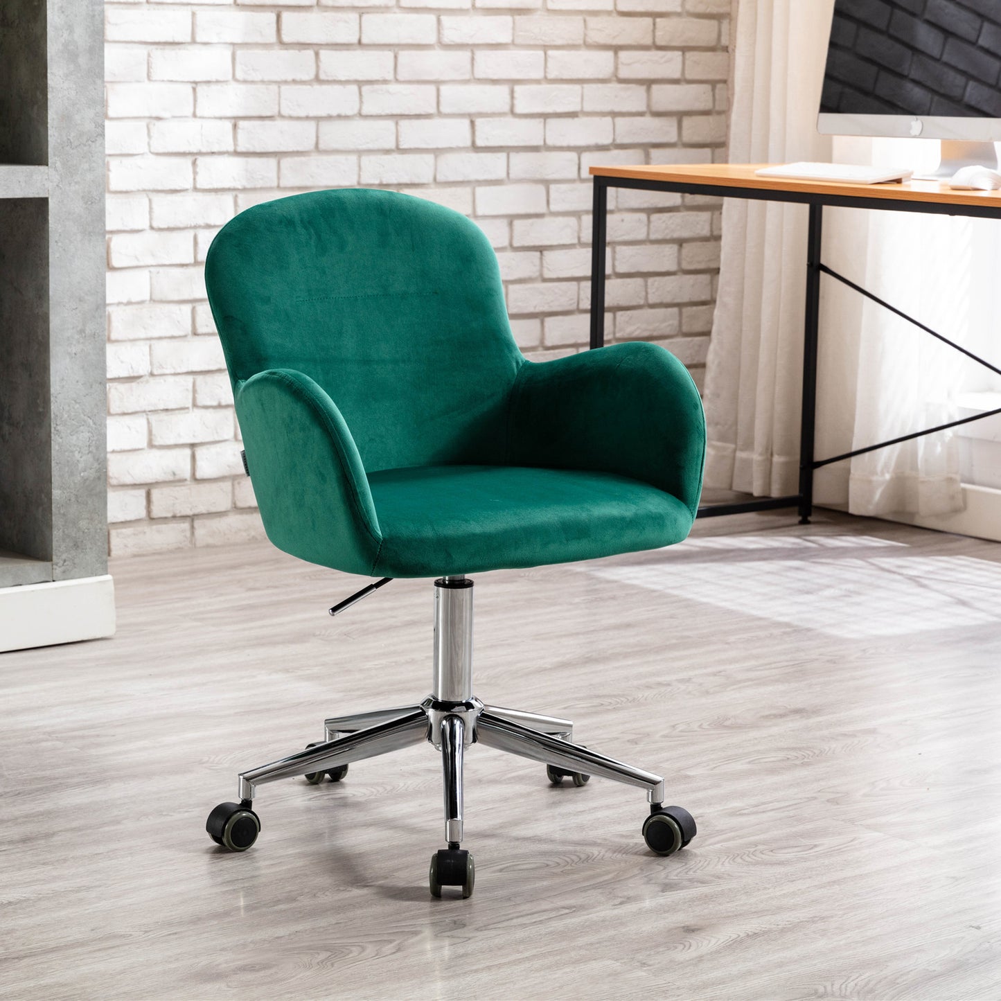 Velvet Vanity Chair, Home Office Chair with 360° Swivel and Height Adjustable, Modern Arm Accent Chair, Comfy Upholstered Chair with Backrest for Home Office/Study Room/Bedroom, Bean Paste Red, C21