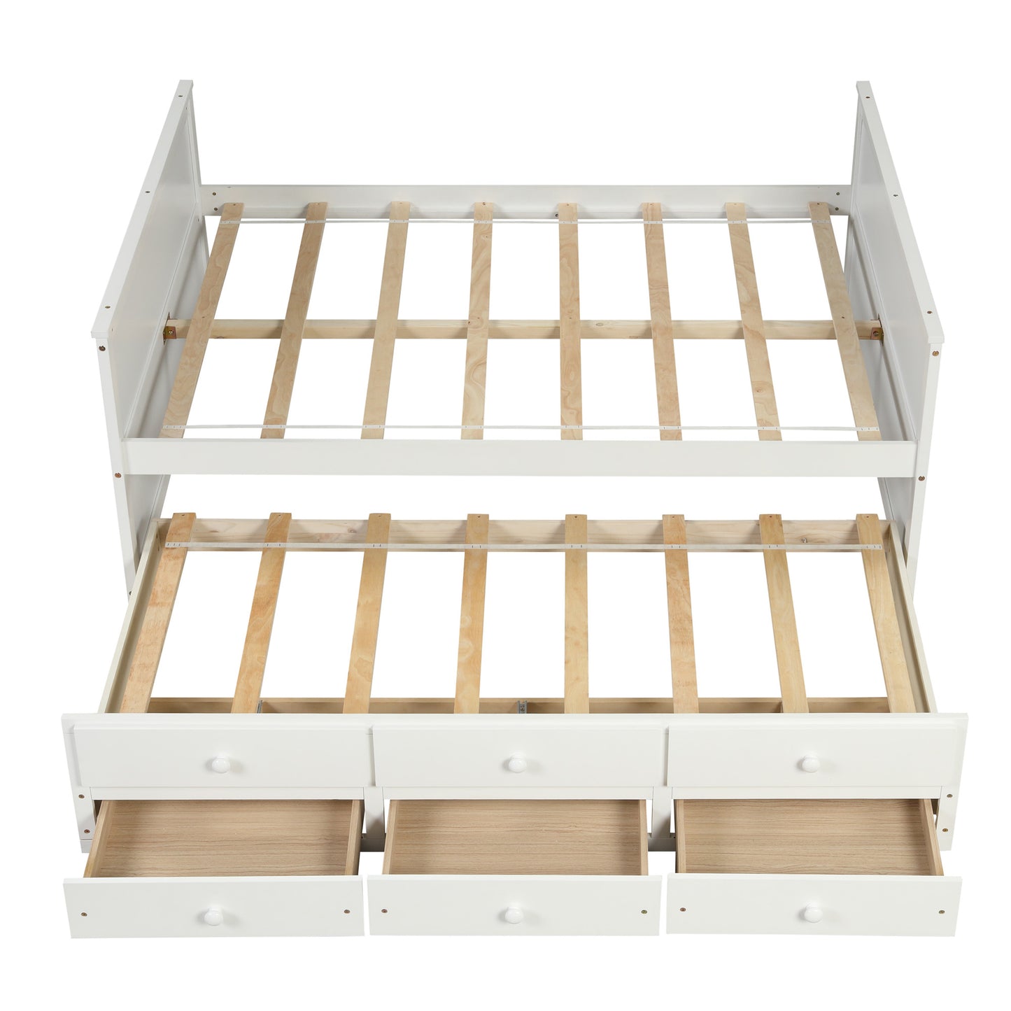 SYNGAR Bed Frame with Storage, Full Platform Bed with Trundle and 3 Storage Drawers for Kids Teens Adult, White, LJ2569