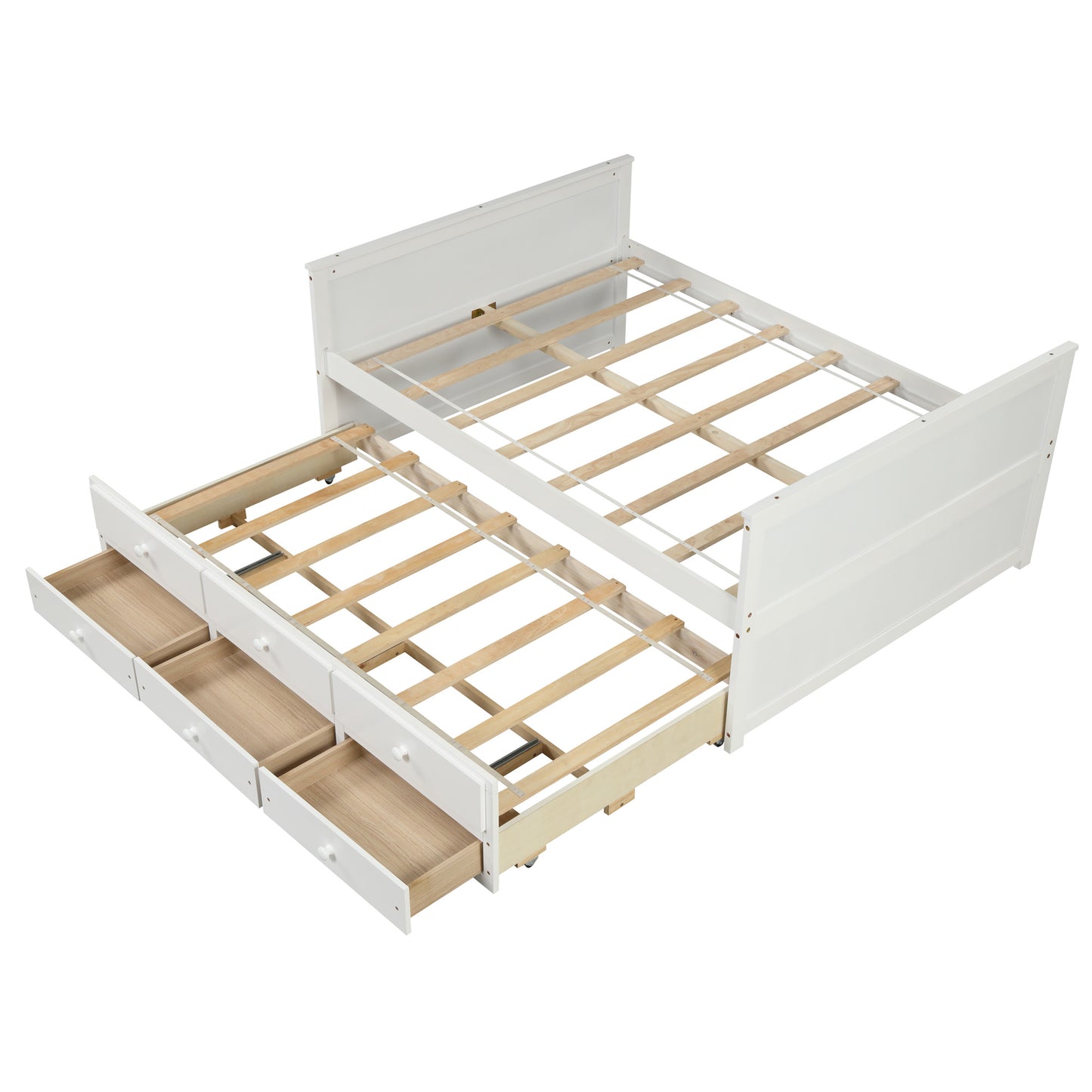 SYNGAR Bed Frame with Storage, Full Platform Bed with Trundle and 3 Storage Drawers for Kids Teens Adult, White, LJ2569