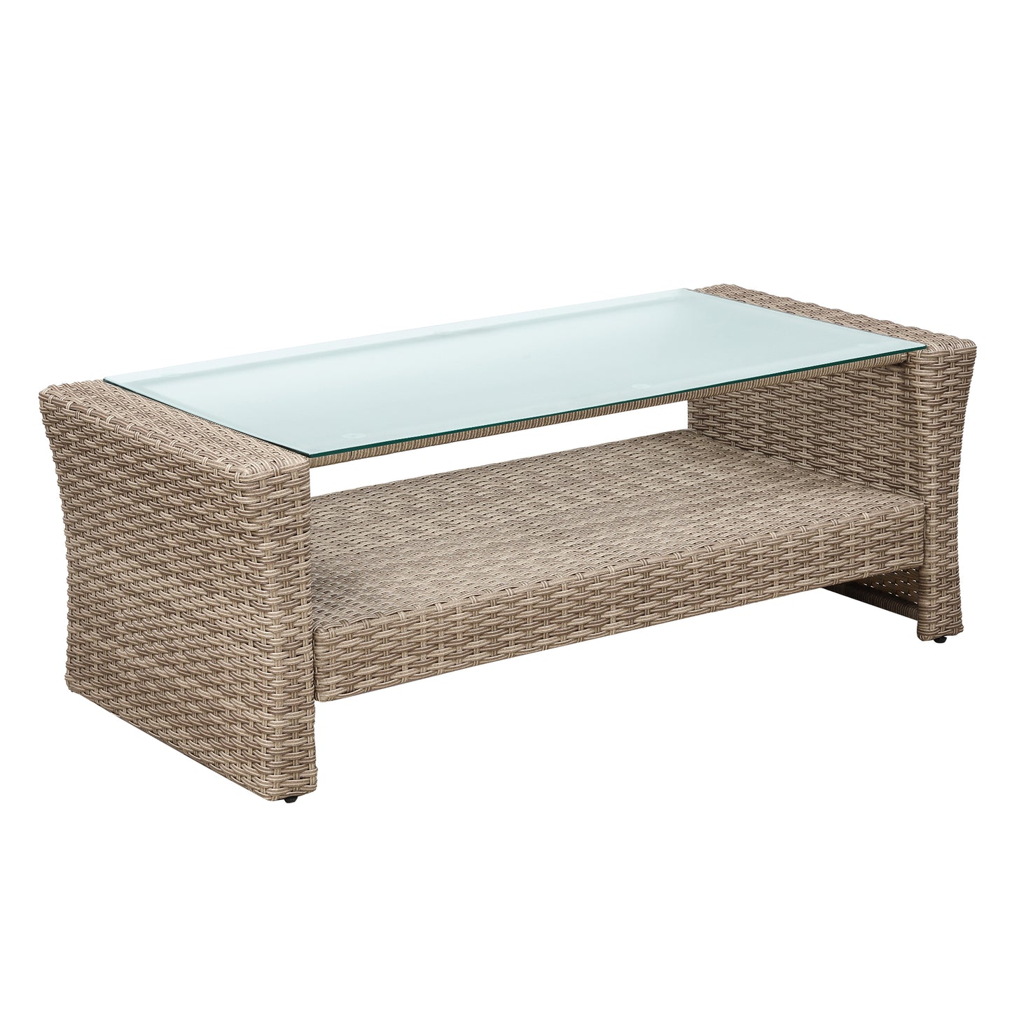 SYNGAR 4 Pieces Outdoor Patio Conversation Set, PE Rattan Wicker Furniture Set, Outdoor Patio Set Bistro Set with Loveseat Sofa, Single Chairs, Ottoman, Coffee Table for Backyard, Poolside, Gray