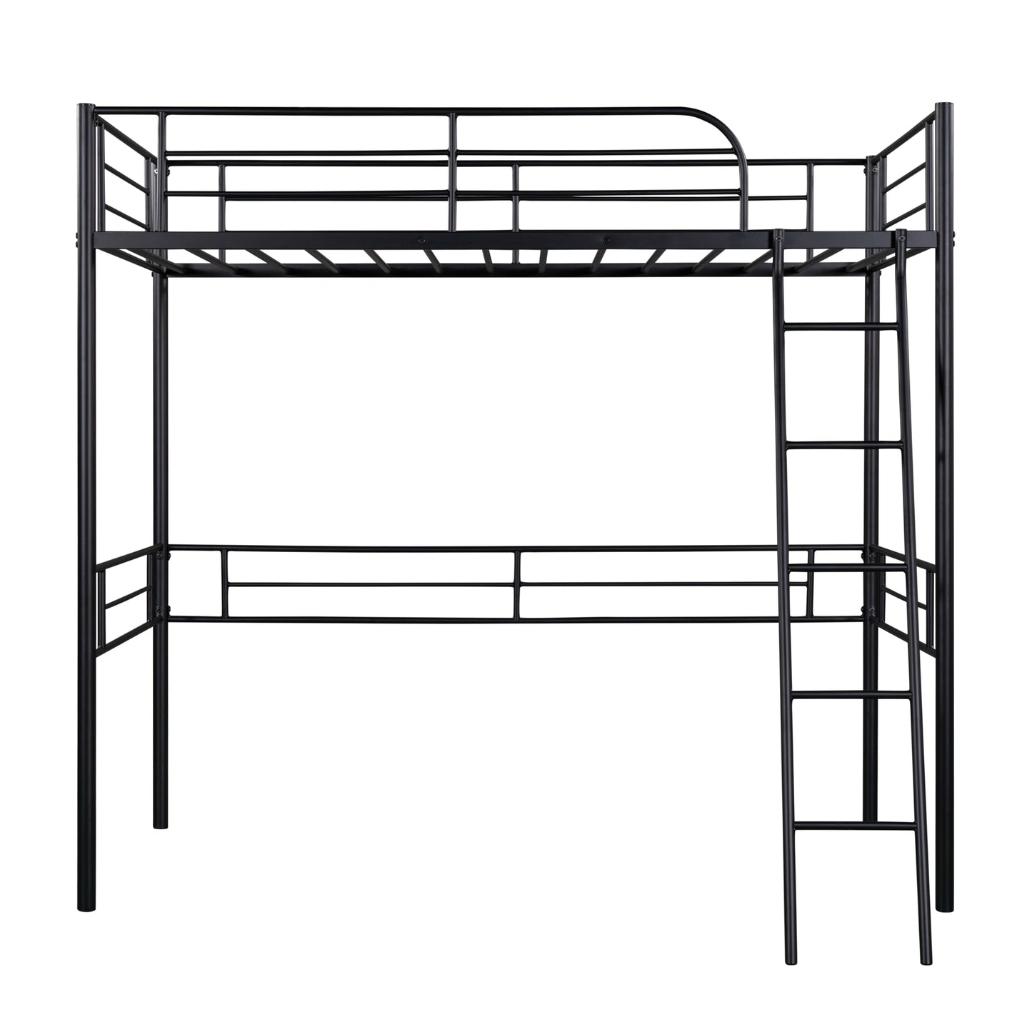 SYNGAR Loft Bunk Bed for Kids, Twin Bed Frame with Full-length Guardrail and Ladder, Platform Bed Frame No Box Spring Needed, Black, LJ473