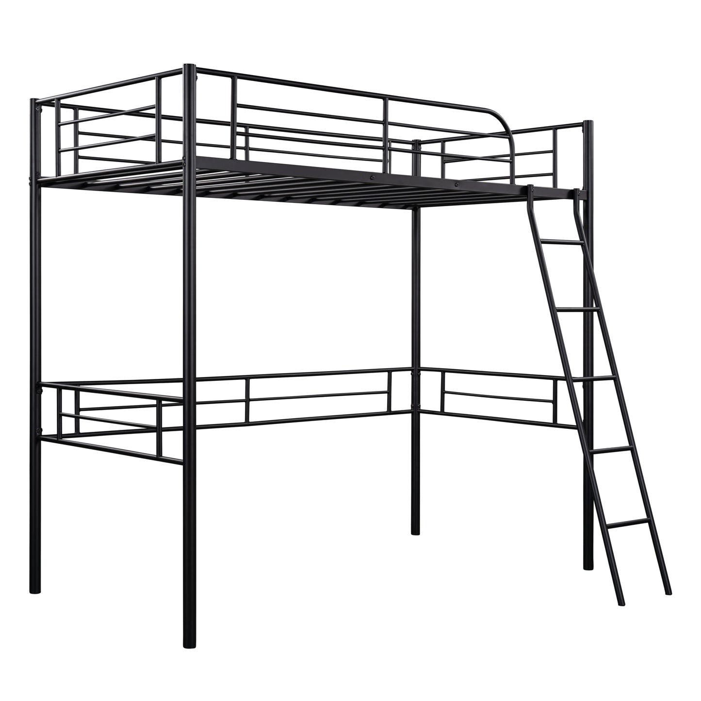 SYNGAR Loft Bunk Bed for Kids, Twin Bed Frame with Full-length Guardrail and Ladder, Platform Bed Frame No Box Spring Needed, Black, LJ473