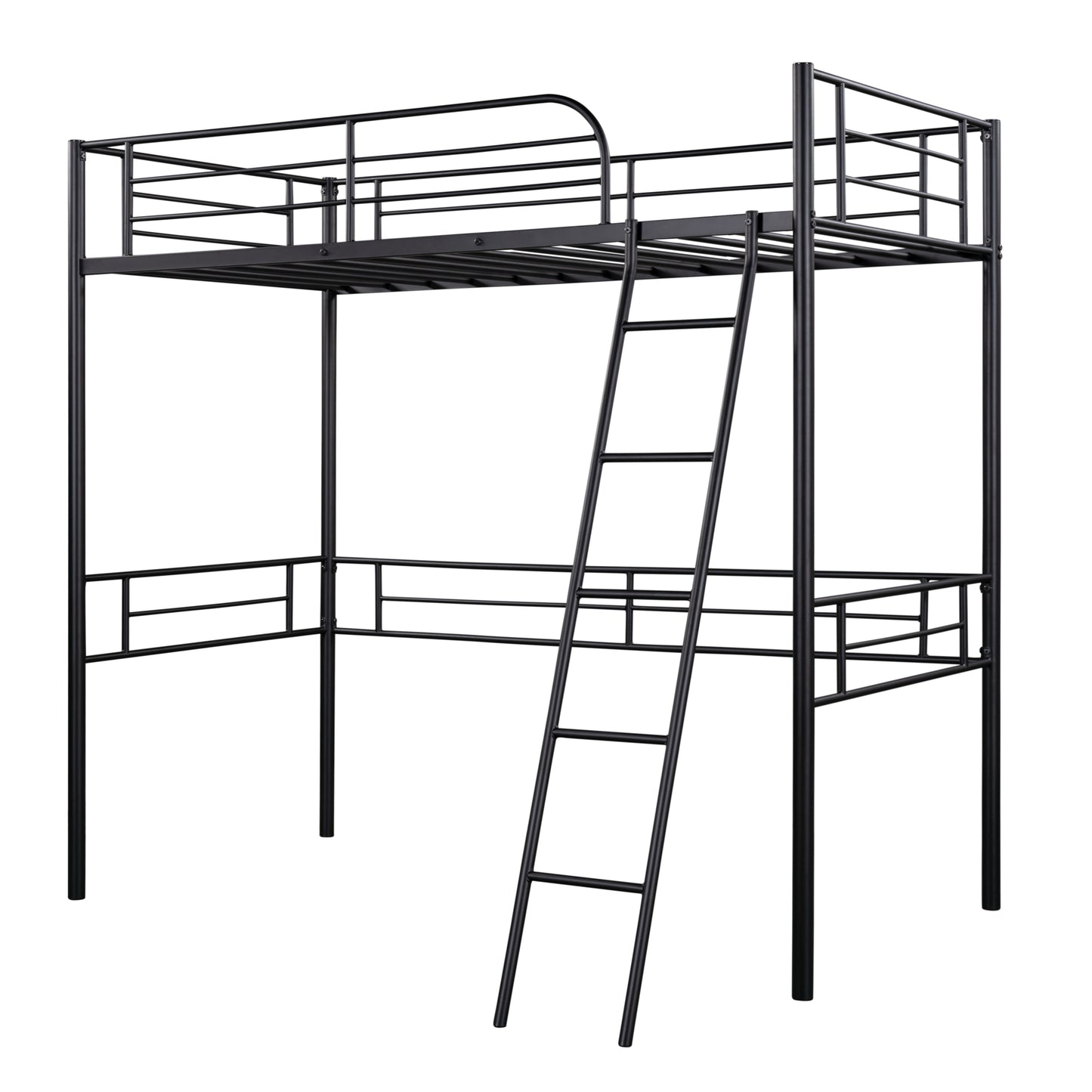 SYNGAR Loft Bunk Bed for Kids, Twin Bed Frame with Full-length Guardrail and Ladder, Platform Bed Frame No Box Spring Needed, Black, LJ473