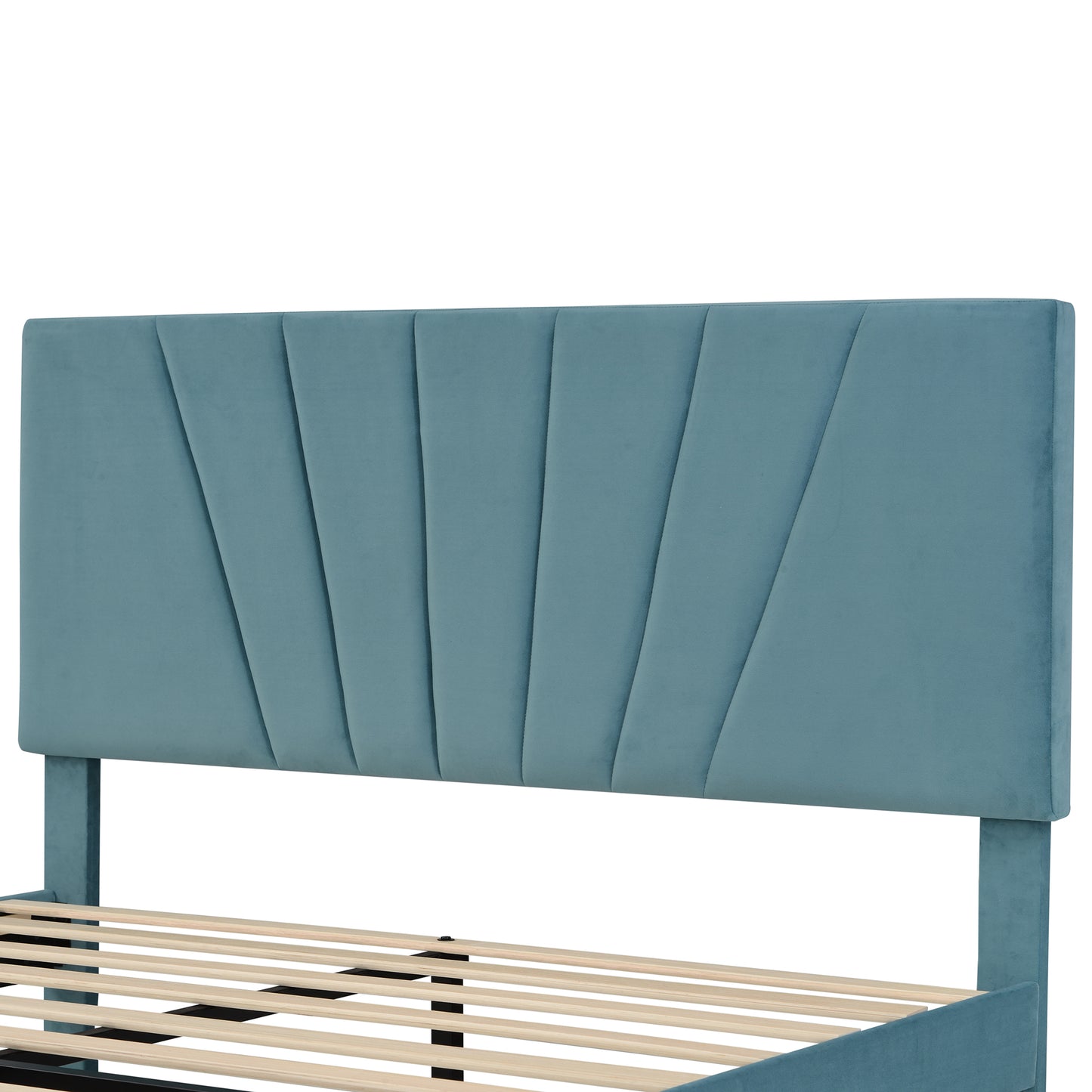SYNGAR Upholstered Queen Platform Bed Frame with Storage Drawers, Queen Size Storage Bed with Velvet Headboard, Mattress Foundation with Strong Slats, No Box Spring Needed, Noise Free, Blue