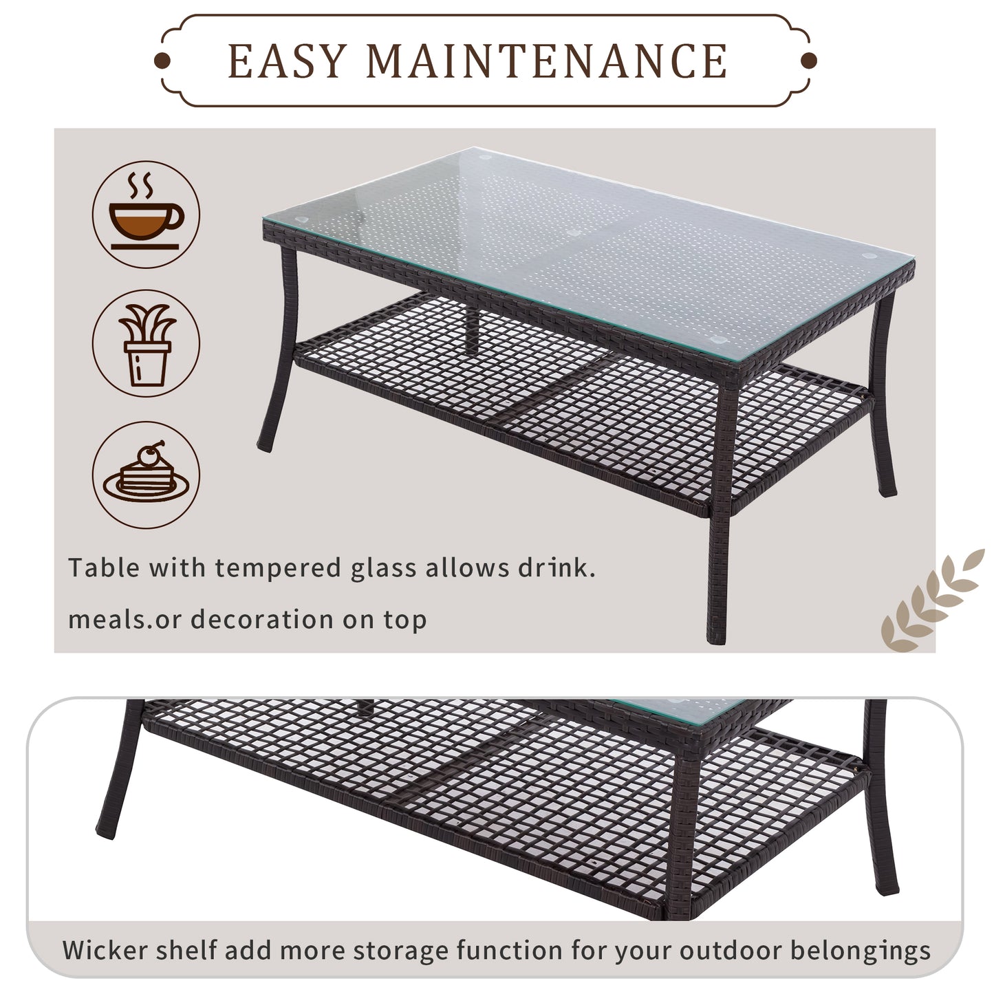 SYNGAR 4 Piece Patio Conversation Sets, Outdoor All Weather Wicker Furniture Sofa Couch Dining Set with Storage Table, Chairs, Loveseat, Cushioned Seats for Garden, Lawn, Backyard, Porch, Beige