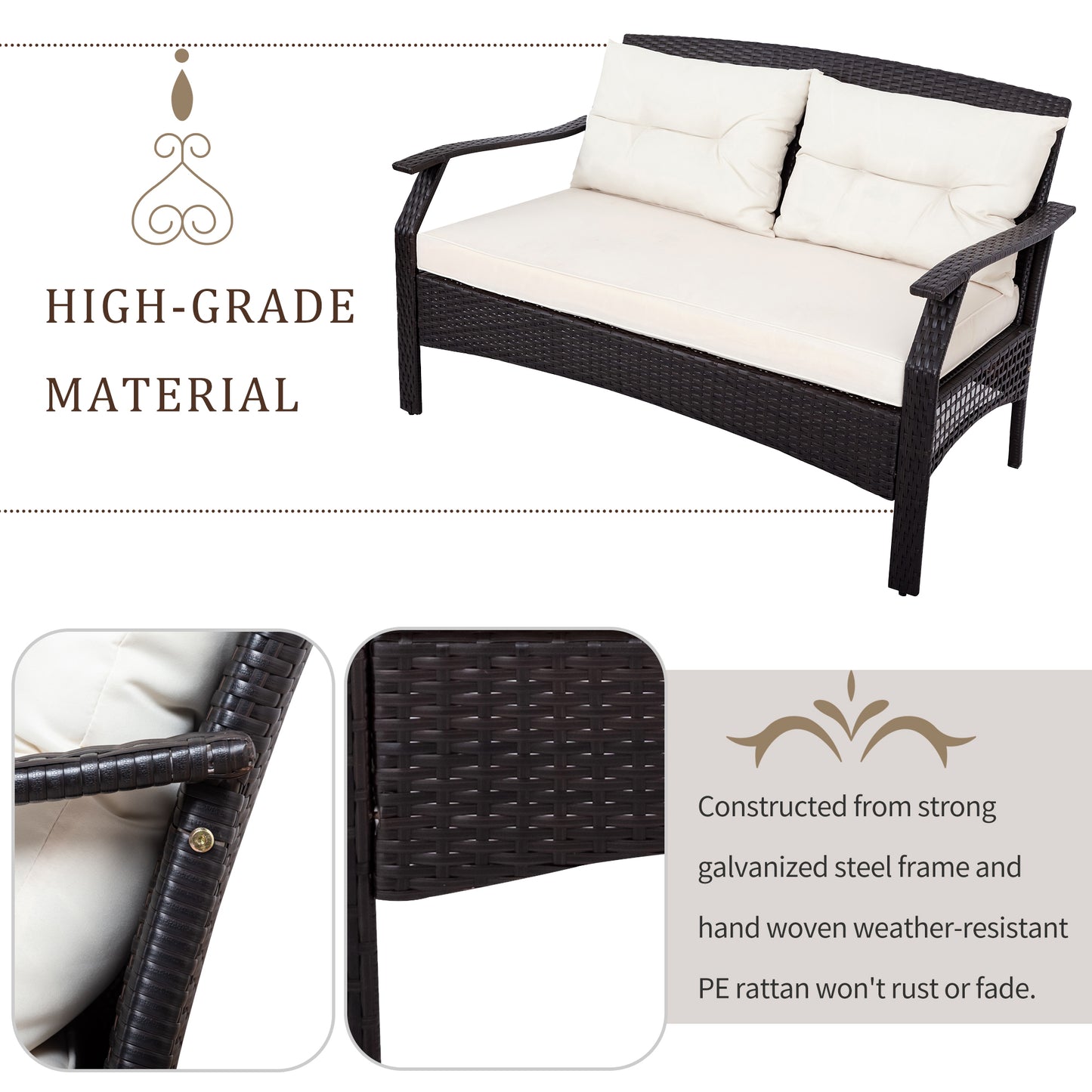 SYNGAR 4 Piece Patio Conversation Sets, Outdoor All Weather Wicker Furniture Sofa Couch Dining Set with Storage Table, Chairs, Loveseat, Cushioned Seats for Garden, Lawn, Backyard, Porch, Beige