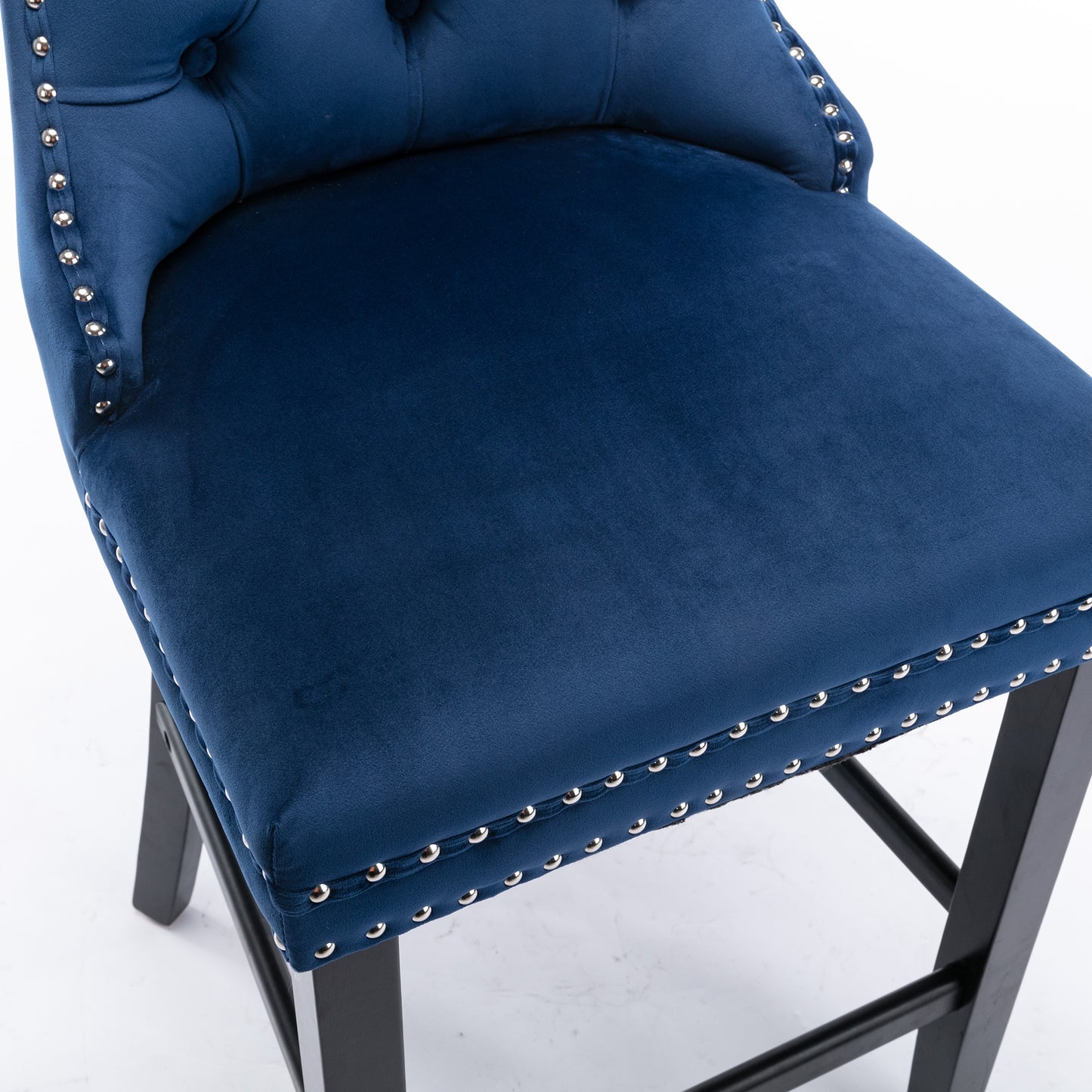 SYNGAR Bar Stools Set of 2, Velvet Upholstered Bar Chair with Wood Legs Nailhead Trim Tufted Back, High End Counter Height Bar Stools, Bar Chairs for Bar Counter Kitchen, Wood Barstool Set, Blue