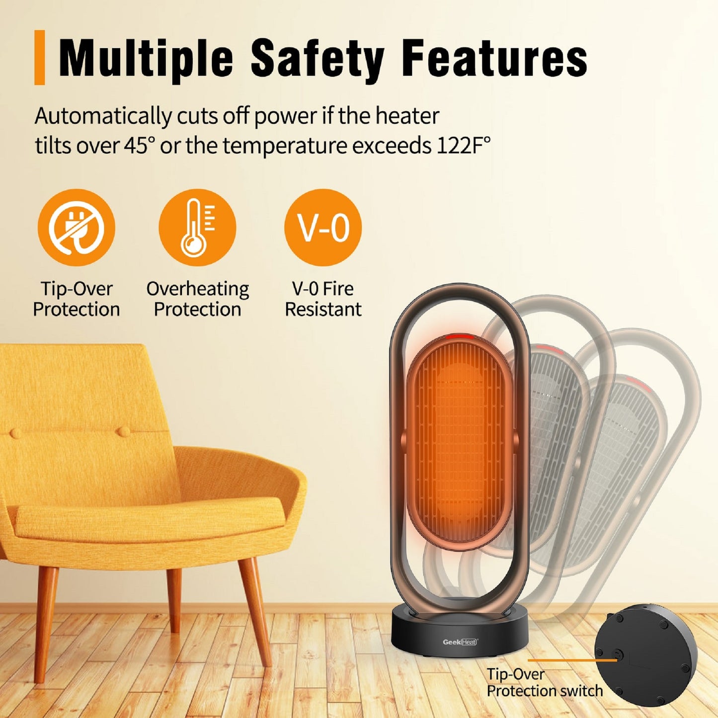 1500W Fast Heating Heater, Portable Space Heater for Indoor Use, W/ Dual Oscillating, Tip-Over Protection, 8H Time, Heating and Fan Modes, Tower Ceramic Heater for Living Room, Bedroom, Office, C18