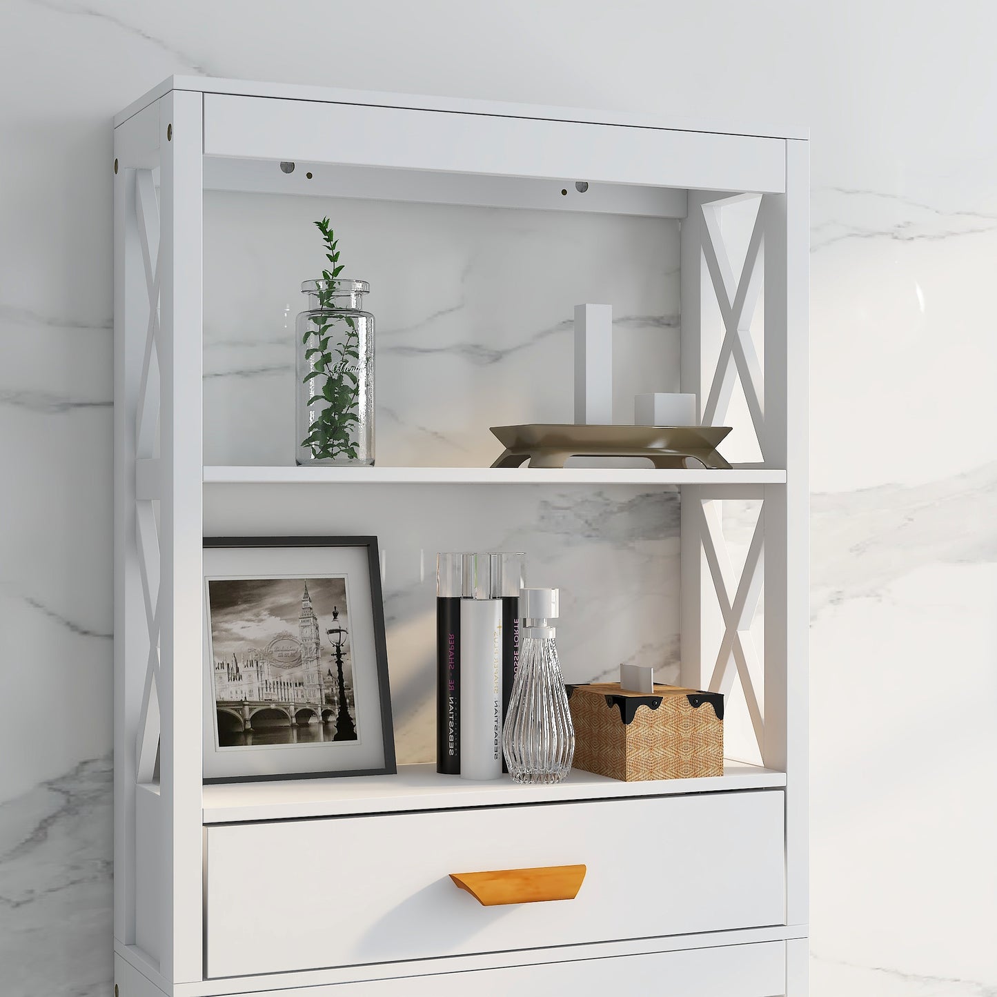 SYNGAR Tall Bathroom Storage Cabinet, Bathroom Furniture Over The Toilet, Freestanding Bathroom Cabinet with Open Shelves, Bathroom Hutch Over Toilet, Space Saving Toilet Shelf Organizer, K2507