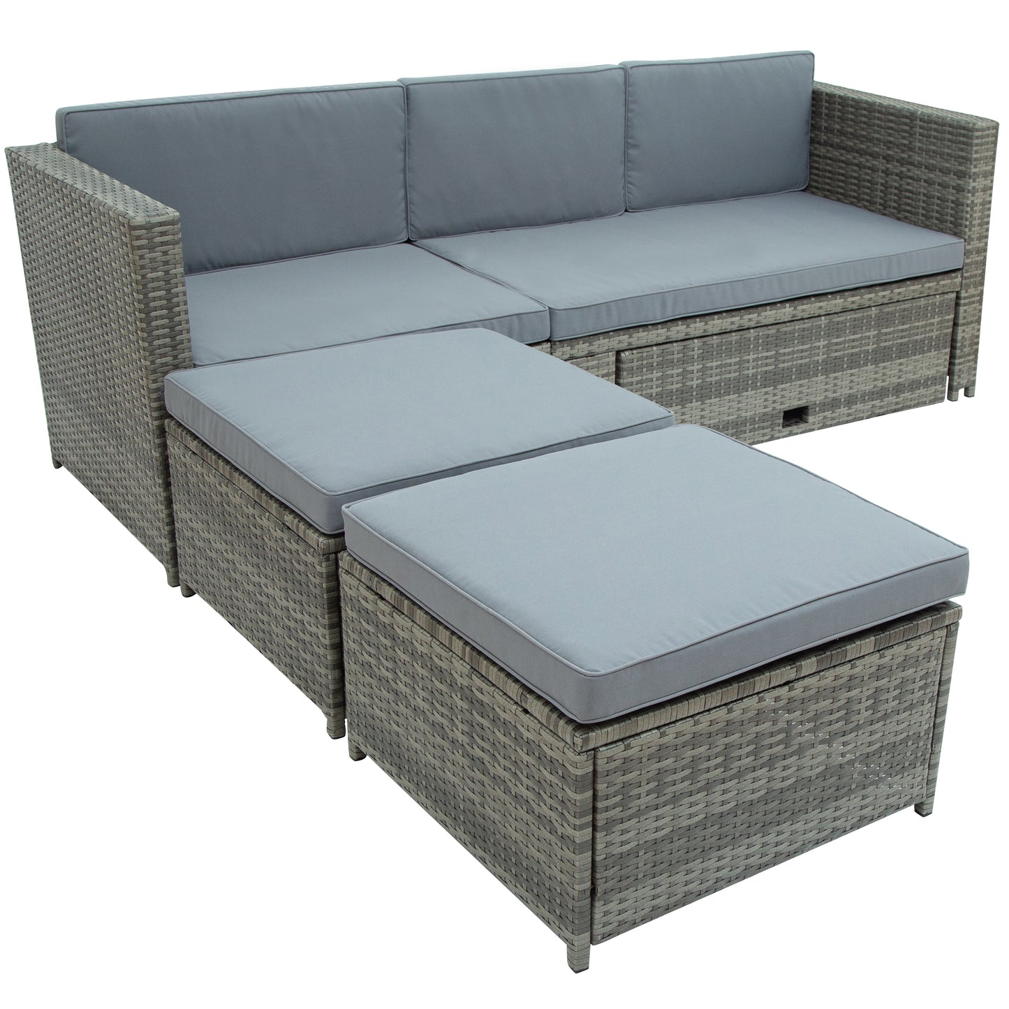 SYNGAR Gray 4 Piece Patio Wicker Furniture Set, UV Proof Rattan Outdoor Sectional Sofa Set with Retractable Table, Space Saving Conversation Bistro Set for Garden Balcony Backyard Poolside