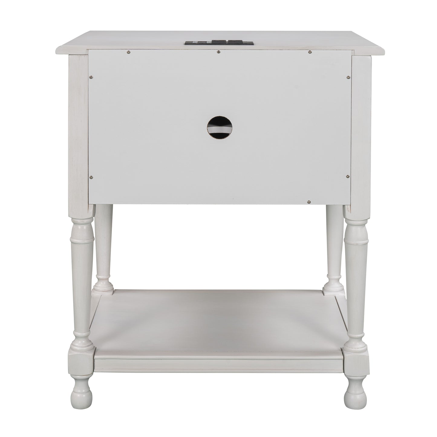 SYNGAR White Nightstand with Charging Station, Modern Solid Wood Nightstand with Large Slide Drawer and 2 Doors Flip Cabinet, Easy to Assemble, LJ1687