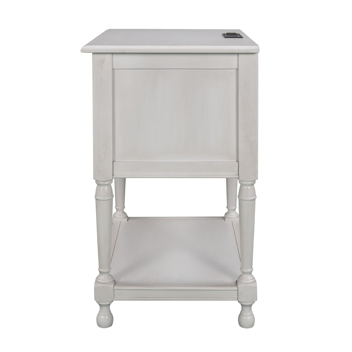 SYNGAR White Nightstand with Charging Station, Modern Solid Wood Nightstand with Large Slide Drawer and 2 Doors Flip Cabinet, Easy to Assemble, LJ1687