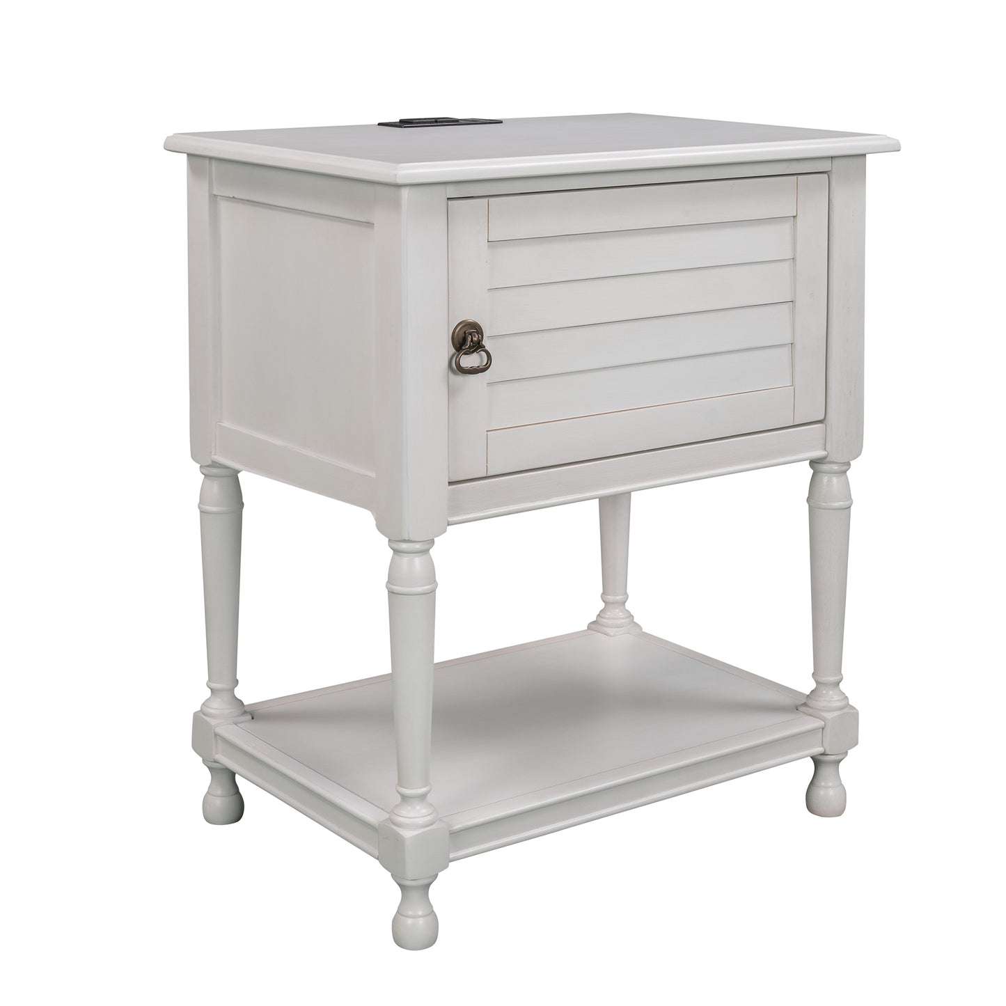 SYNGAR White Nightstand with Charging Station, Modern Solid Wood Nightstand with Large Slide Drawer and 2 Doors Flip Cabinet, Easy to Assemble, LJ1687