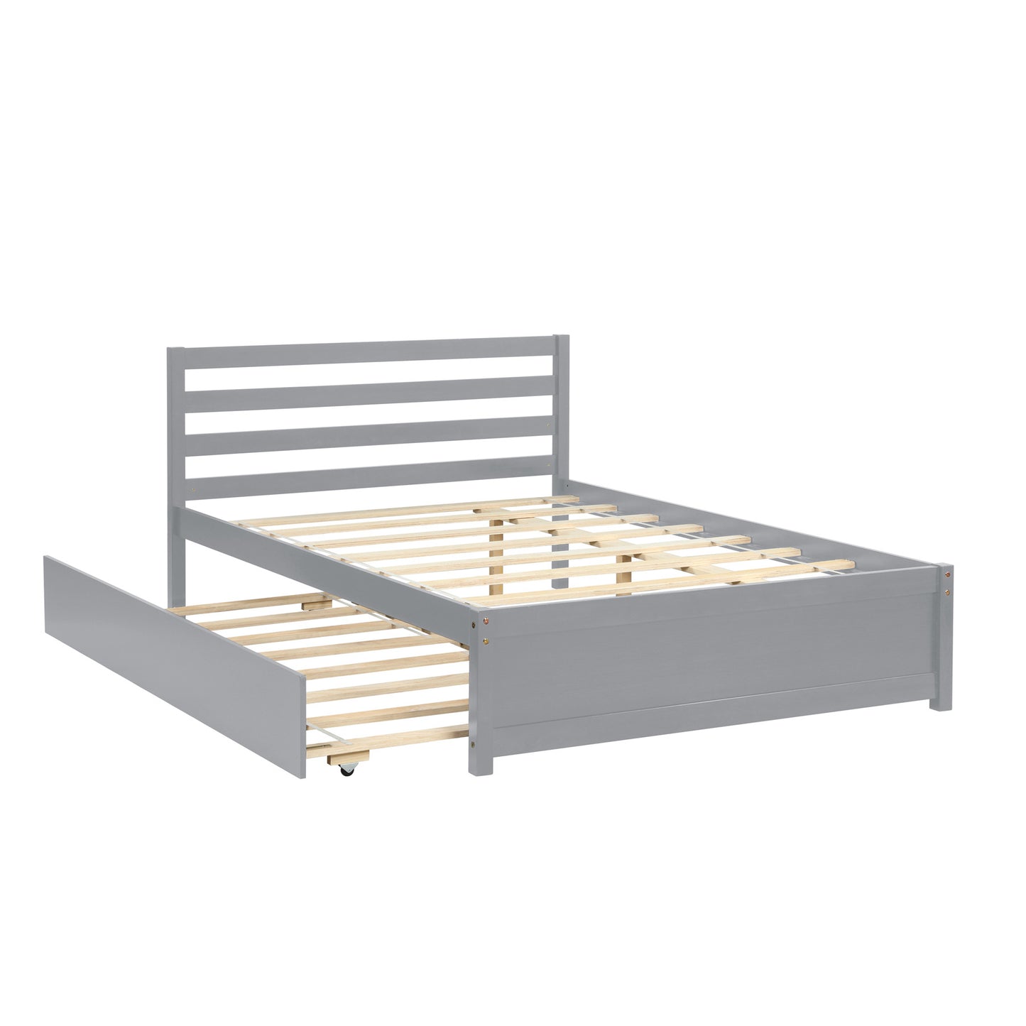 SYNGAR Full Size Bed Frame, Full Platform Bed with Trundle for Kids Teens Adult, Gray, LJ2563