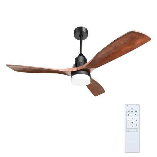 52-inch Modern Flush Ceiling Fans with Lights, 6 Speed Remote Control, Energy-Saving DC Motor, Natural Walnut Finish with 3 Wood Fan Blades