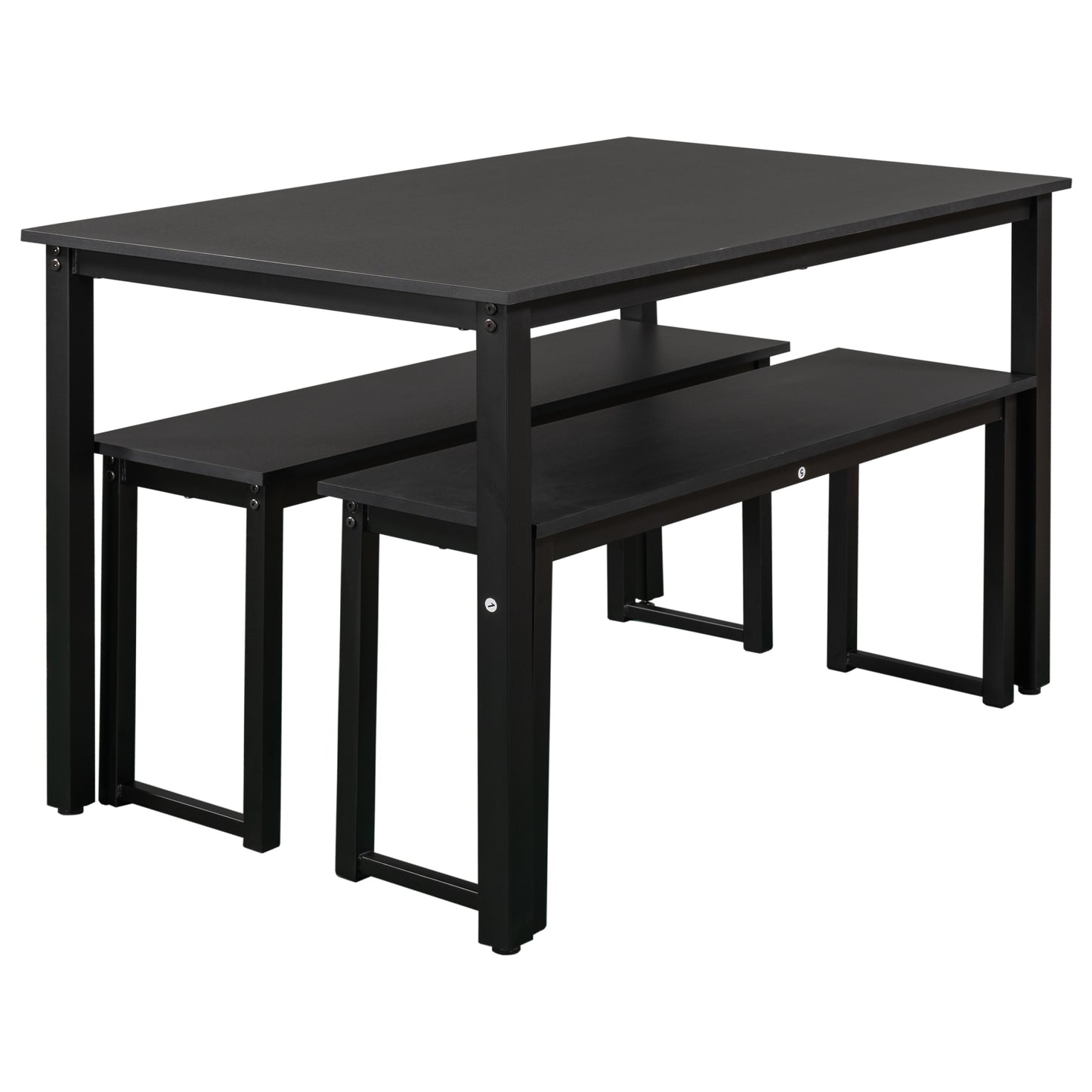 SYNGAR 3 Piece Dining Table Set, Modern Kitchen Table and Bench for 6, MDF Board Table Top and Metal Frame Kitchen Furniture Set, Breakfast Nook Table with 2 Benches for Home Apartment Office, B1207