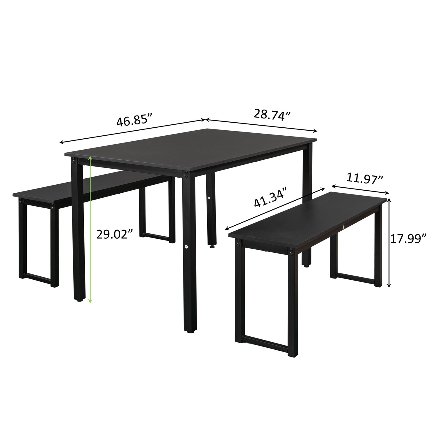 3 Pieces Modern Kitchen Table Set, High Counter Dining Table w/ 2 Benches, Stylish Dining Table Furniture Set, 4-Person Space-Saving Dinette, Modern Pub Table Set, Elegant Bistro Table Set, C14