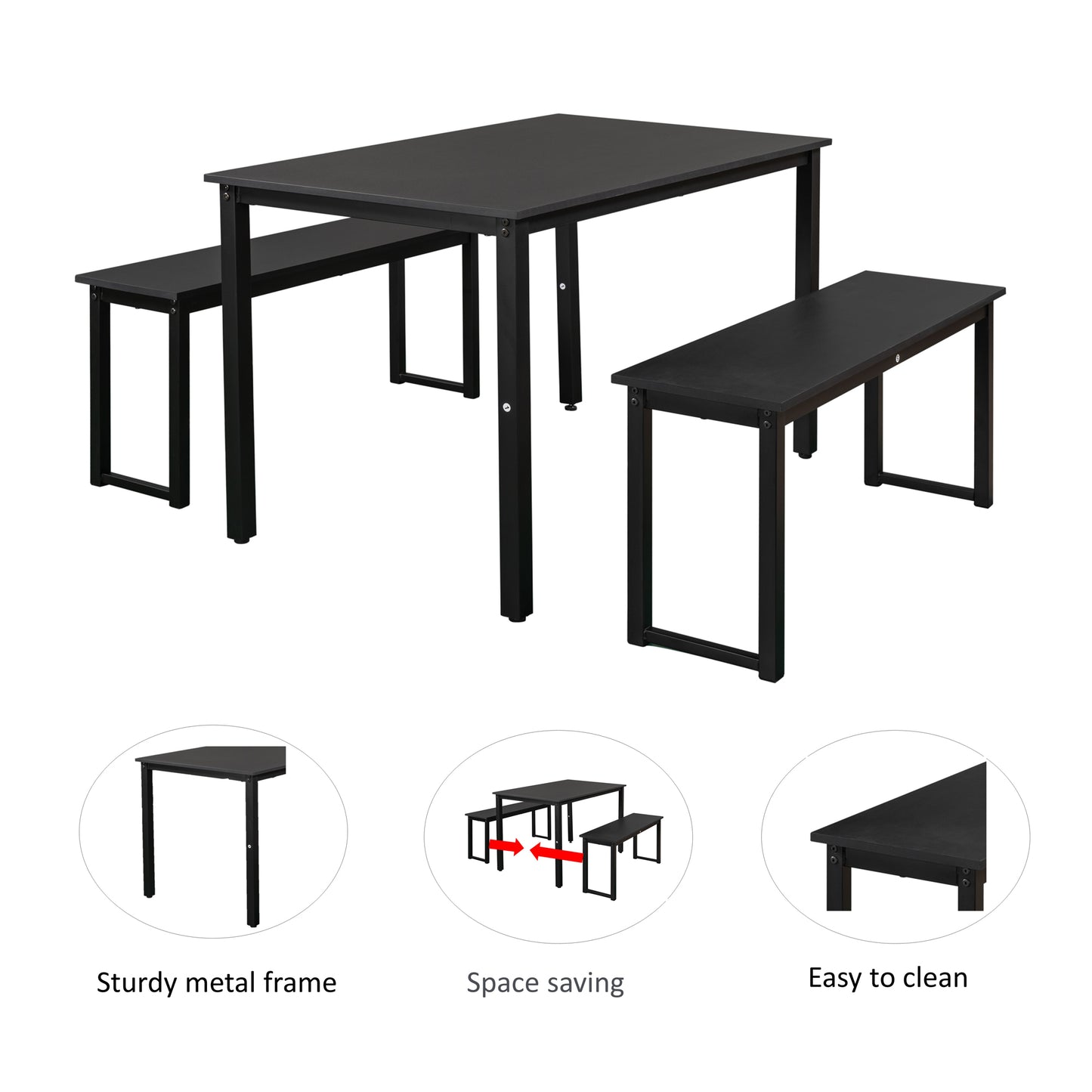 3 Pieces Modern Kitchen Table Set, High Counter Dining Table w/ 2 Benches, Stylish Dining Table Furniture Set, 4-Person Space-Saving Dinette, Modern Pub Table Set, Elegant Bistro Table Set, C14