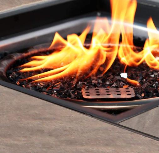 SYNGAR Patio Set 5 Pieces, Propane Fire Pit Table Outdoor with 4 PE Rattan Chairs 30-inch Square Top Fire Pit, 50,000 BTU Stainless Steel Burner, Brown, LJ240