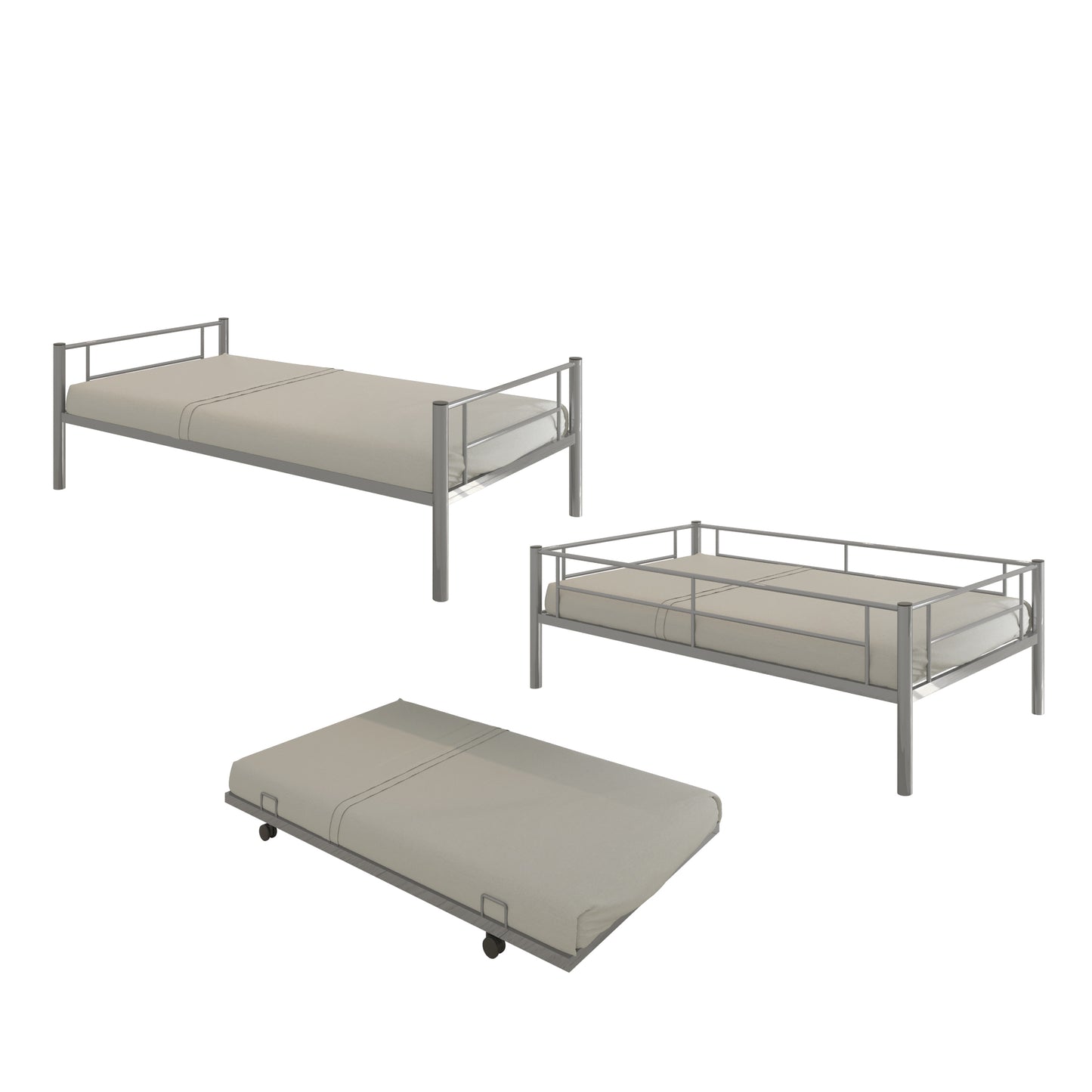 Twin over Twin Bunk Bed Frame with Trundle, SYNGAR Upgraded Bunk Beds with Ladder & Guardrail, Heavy Duty Kids Bedroom Furniture Bunk Bed for Boys and Girls, Space Saver Guest Room Bunk, Silver, C24