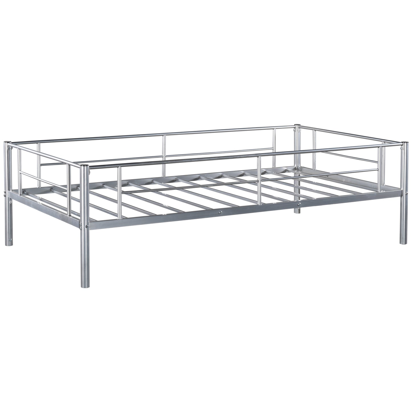 Twin over Twin Bunk Bed Frame with Trundle, SYNGAR Upgraded Bunk Beds with Ladder & Guardrail, Heavy Duty Kids Bedroom Furniture Bunk Bed for Boys and Girls, Space Saver Guest Room Bunk, Silver, C24