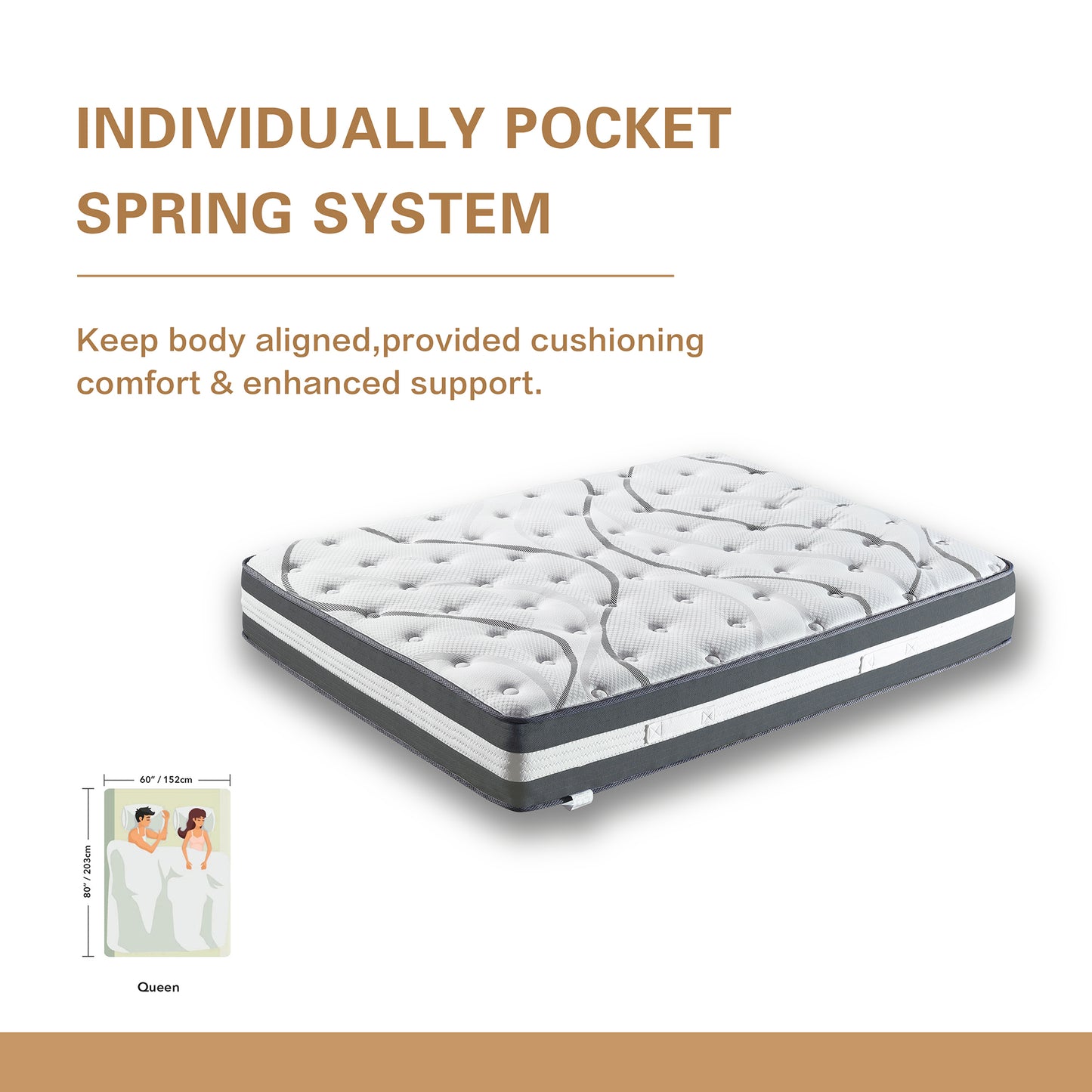 SYNGAR Queen Mattress in a Box, 12 Inch Hybrid Queen Size Mattress for Better Sleep Supportive and Pressure Relief, Skin-friendly, Breathable, Individual Pocket Innerspring, White