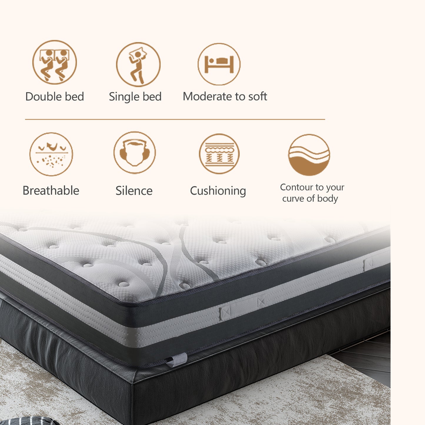 SYNGAR Queen Mattress in a Box, 12 Inch Hybrid Queen Size Mattress for Better Sleep Supportive and Pressure Relief, Skin-friendly, Breathable, Individual Pocket Innerspring, White