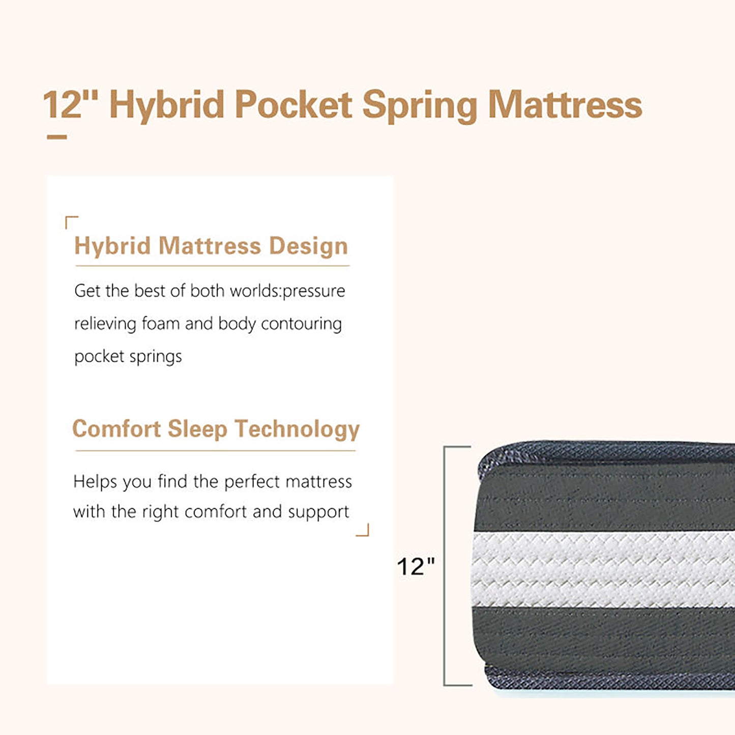 SYNGAR Queen Mattress in a Box, 12 Inch Hybrid Queen Size Mattress for Better Sleep Supportive and Pressure Relief, Skin-friendly, Breathable, Individual Pocket Innerspring, White