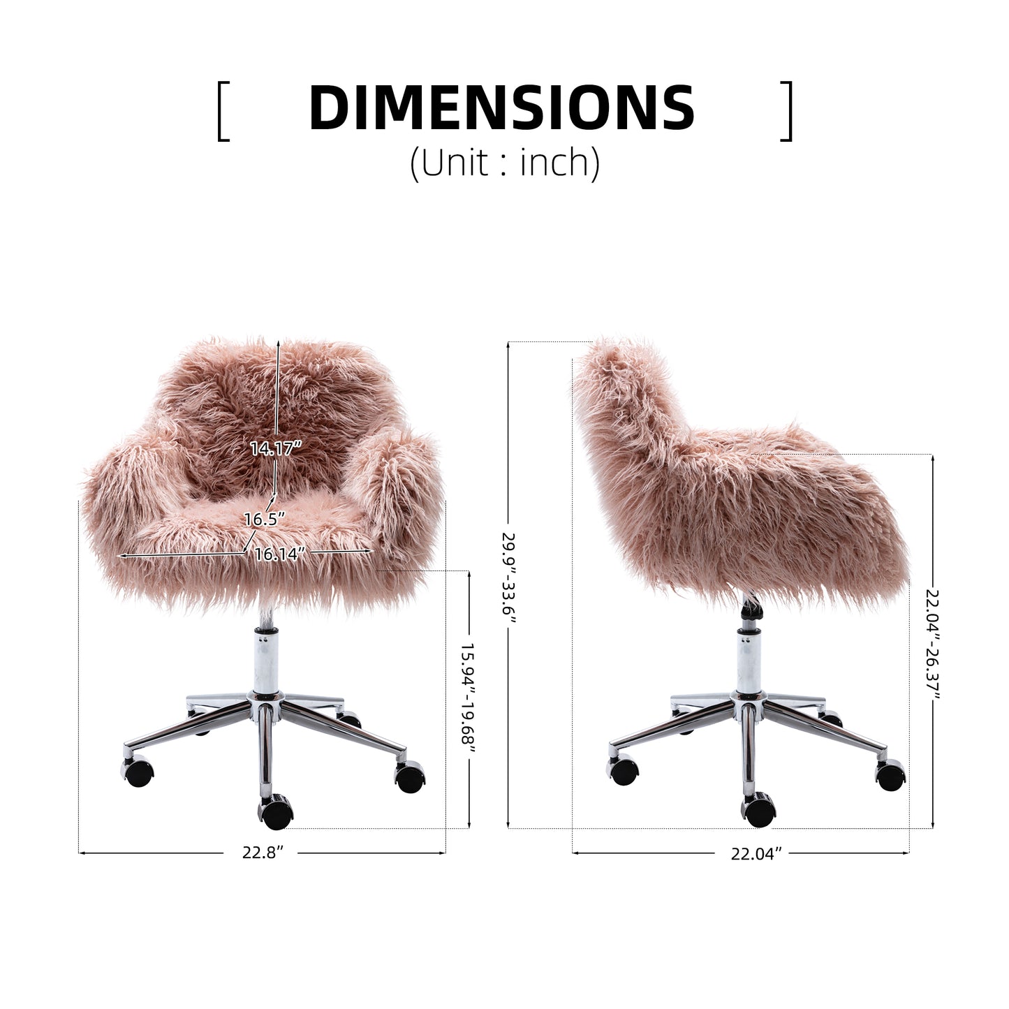 SYNGAR Cute Pink Fluffy Desk Chair for Teen Girl Kids, Home Office Computer Desk Chairs with Wheels, Comfy Faux Fur Swivel Rolling Task Chair Vanity Chair for Makeup Room, Bedroom, Living Room