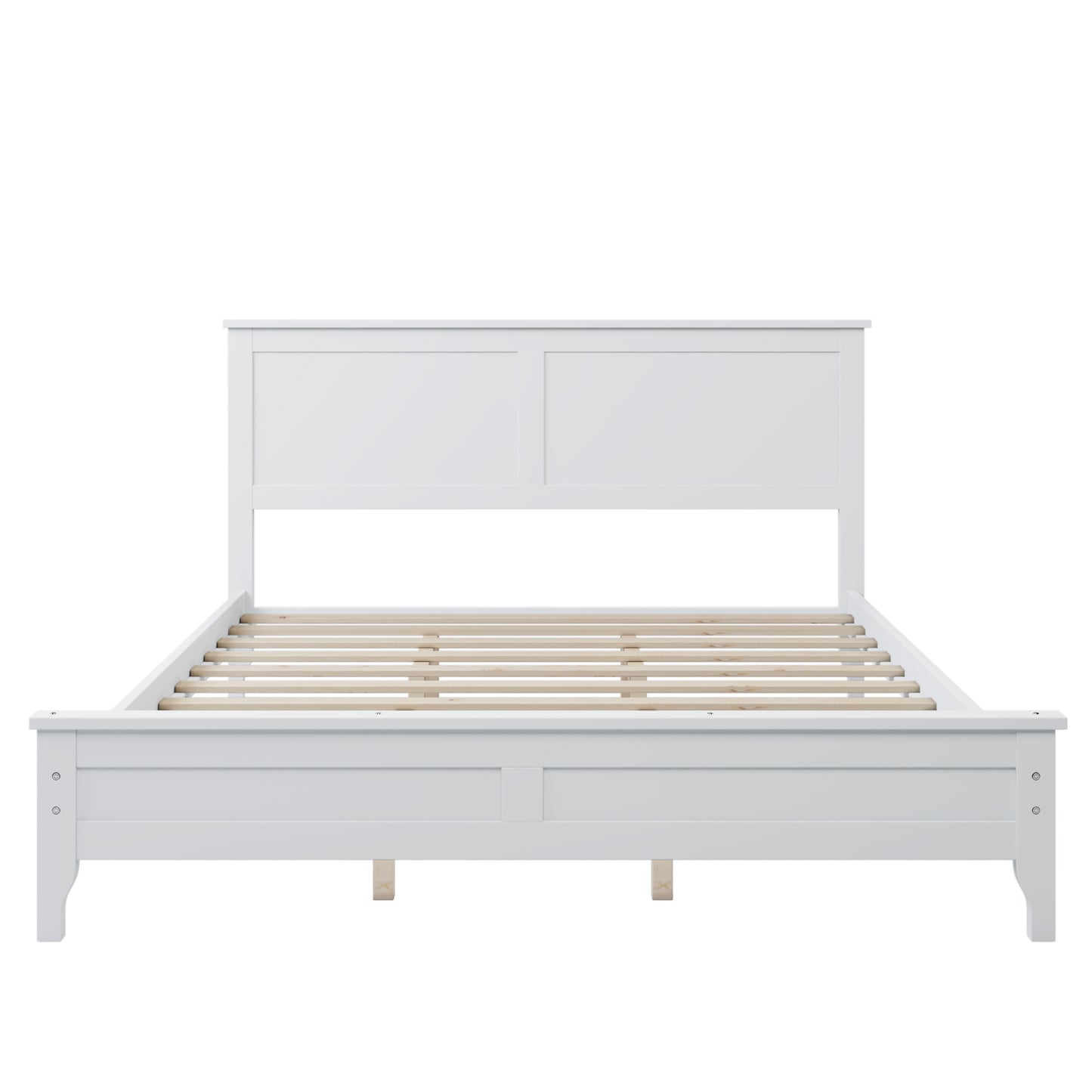 Queen Size Bed Frame with Headboard, Platform Bed Frame Solid Wood with Headboard, 800lbs Weight Capacity, White, LJ2082