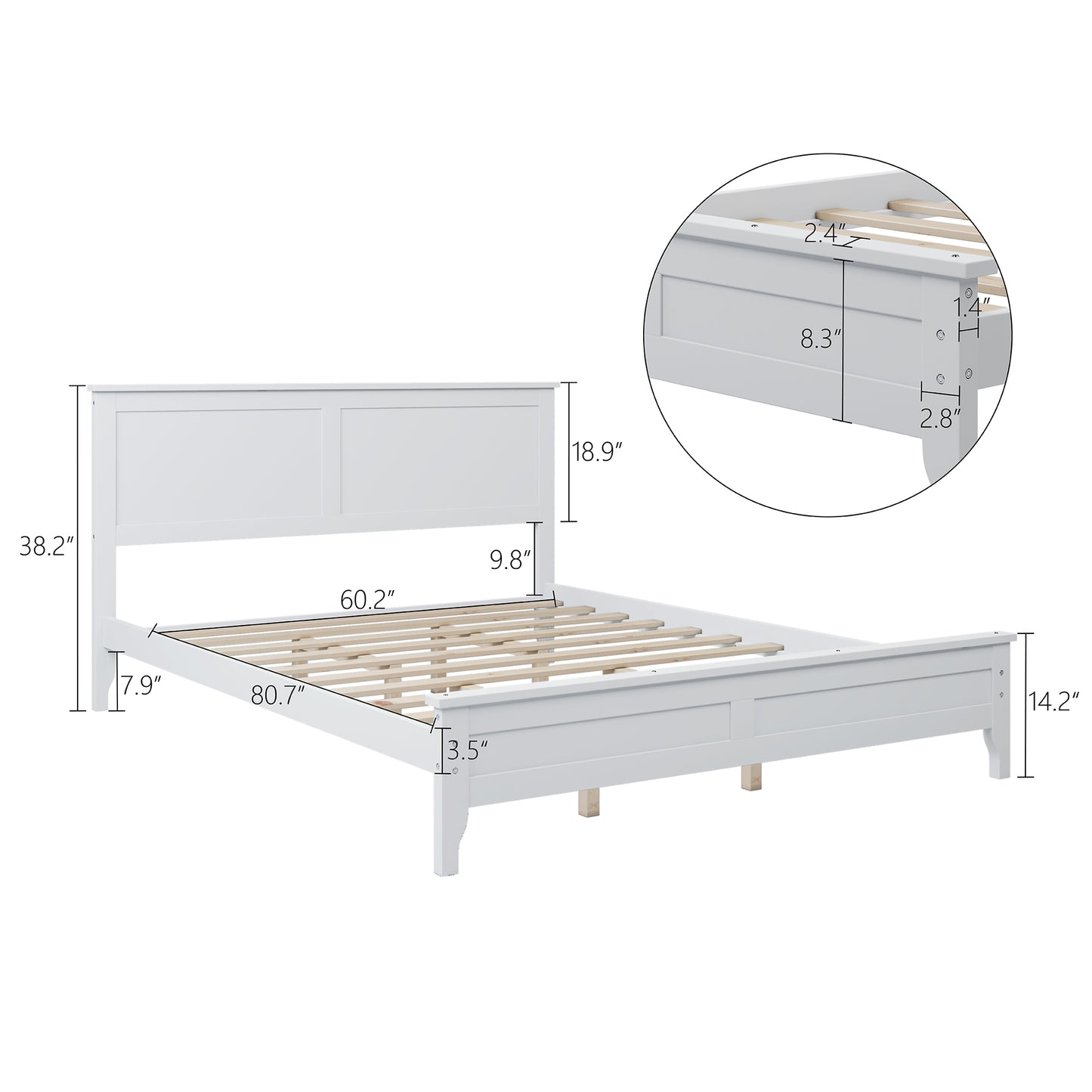 Queen Size Bed Frame with Headboard, Platform Bed Frame Solid Wood with Headboard, 800lbs Weight Capacity, White, LJ2082