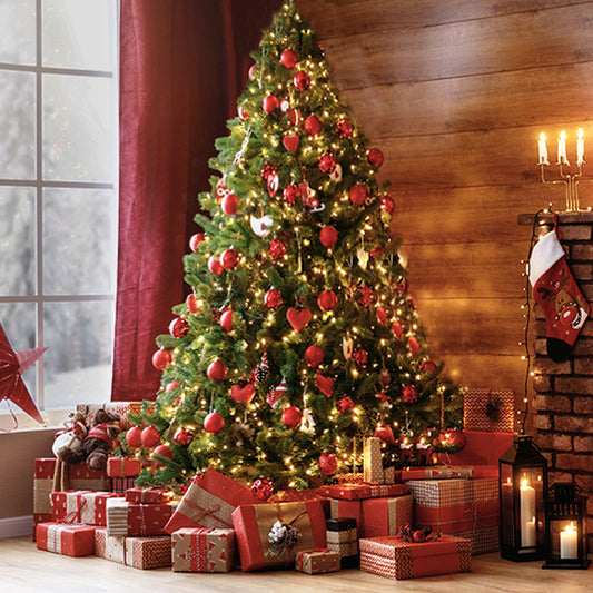 7.5ft Artificial Christmas Tree, SYNGAR Pre-Lit Xmas Tree with 400 Warm White LED Lights for Home/Party Decor, Holiday Spruce Christmas Tree with 1420 Tips, Metal Hinge & Foldable Stand, Y032