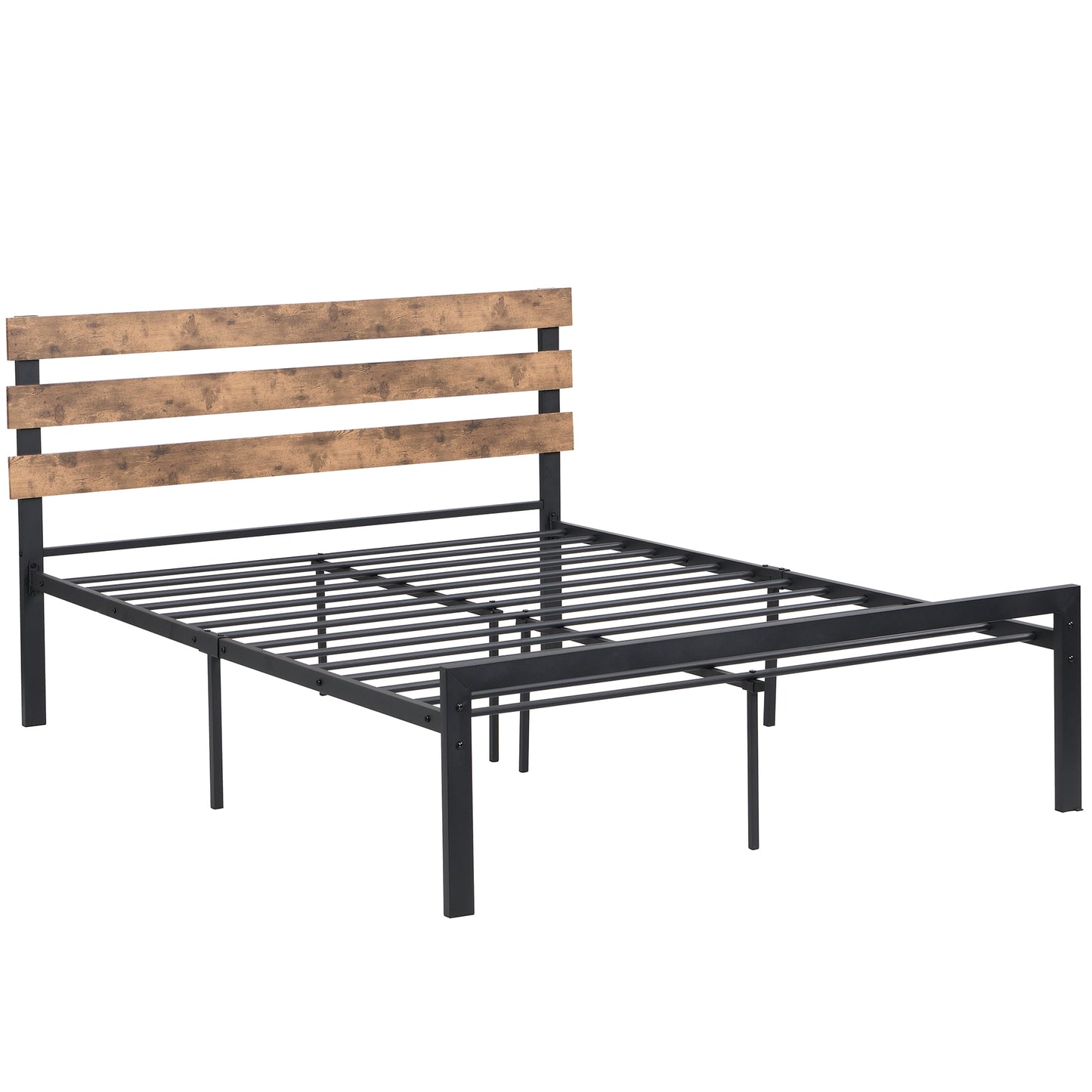 SYNGAR Full Size Metal Platform Bed Frame with Industrial Headboard, Steel Legs, Underbed Storage, Bedroom Furnitrue with Strong Slat Support, No Box Spring Needed, Black