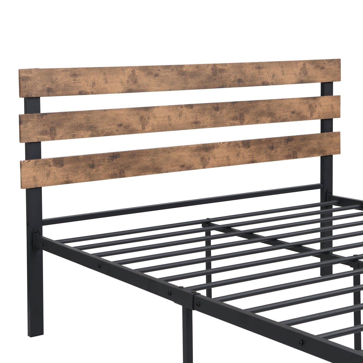SYNGAR Full Size Metal Platform Bed Frame with Industrial Headboard, Steel Legs, Underbed Storage, Bedroom Furnitrue with Strong Slat Support, No Box Spring Needed, Black