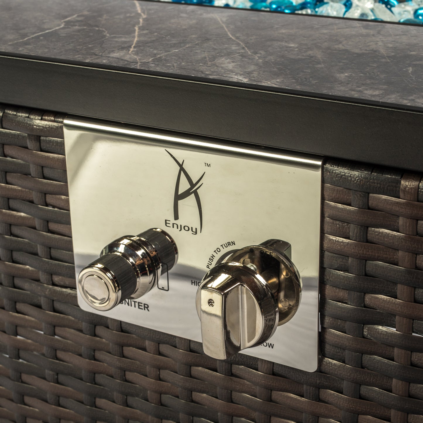 Propane Fire Pit Table, 32in Rectangle Tabletop Gas Fire Pit Table for Outside 40,000BTU with Lid and Waterproof Cover, Brown, LJ1278