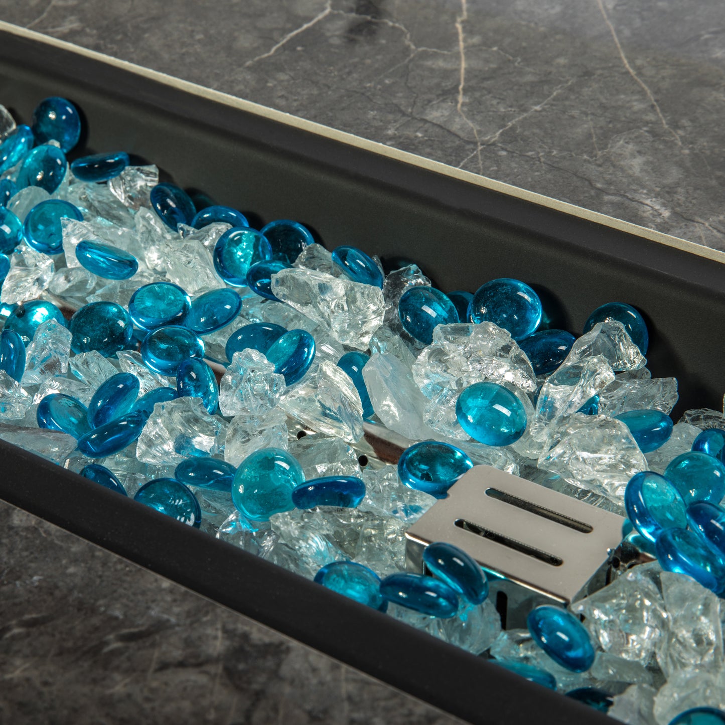 Propane Fire Pit Table, 32in Rectangle Tabletop Gas Fire Pit Table for Outside 40,000BTU with Lid and Waterproof Cover, Brown, LJ1278