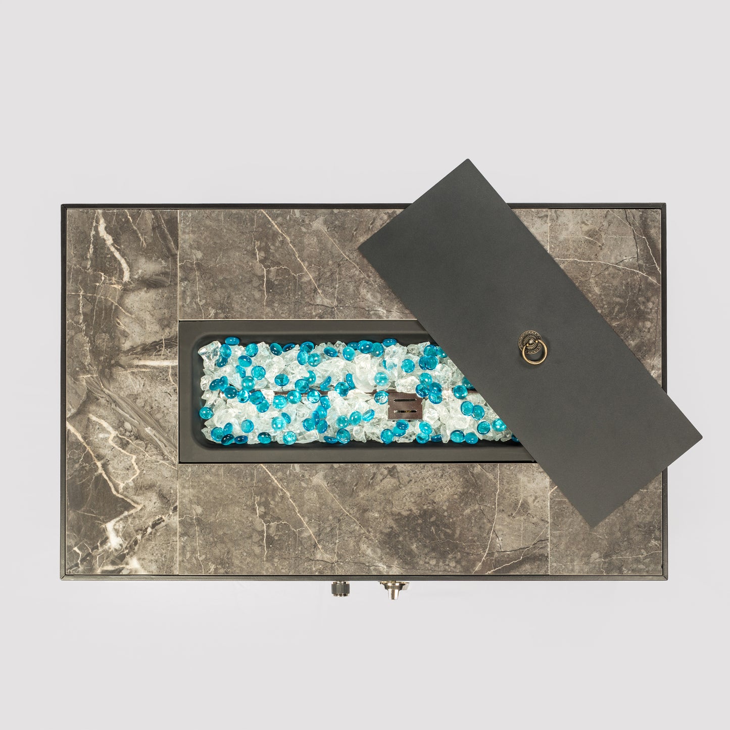 Propane Fire Pit Table, 32in Rectangle Tabletop Gas Fire Pit Table for Outside 40,000BTU with Lid and Waterproof Cover, Brown, LJ1278