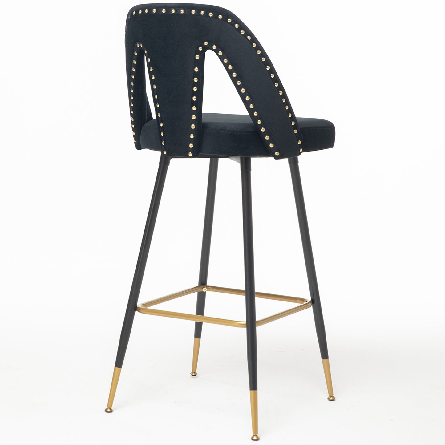 SYNGAR Modern Bar Chairs Set of 2, Contemporary Velvet Upholstered Bar Stools Tool and Counter Stools with Nailheads and Gold Tipped Black Metal Legs, Black Leisure Style Bar Chairs, Black
