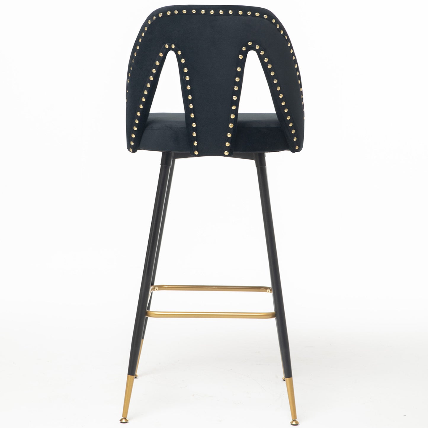 SYNGAR Modern Bar Chairs Set of 2, Contemporary Velvet Upholstered Bar Stools Tool and Counter Stools with Nailheads and Gold Tipped Black Metal Legs, Black Leisure Style Bar Chairs, Black