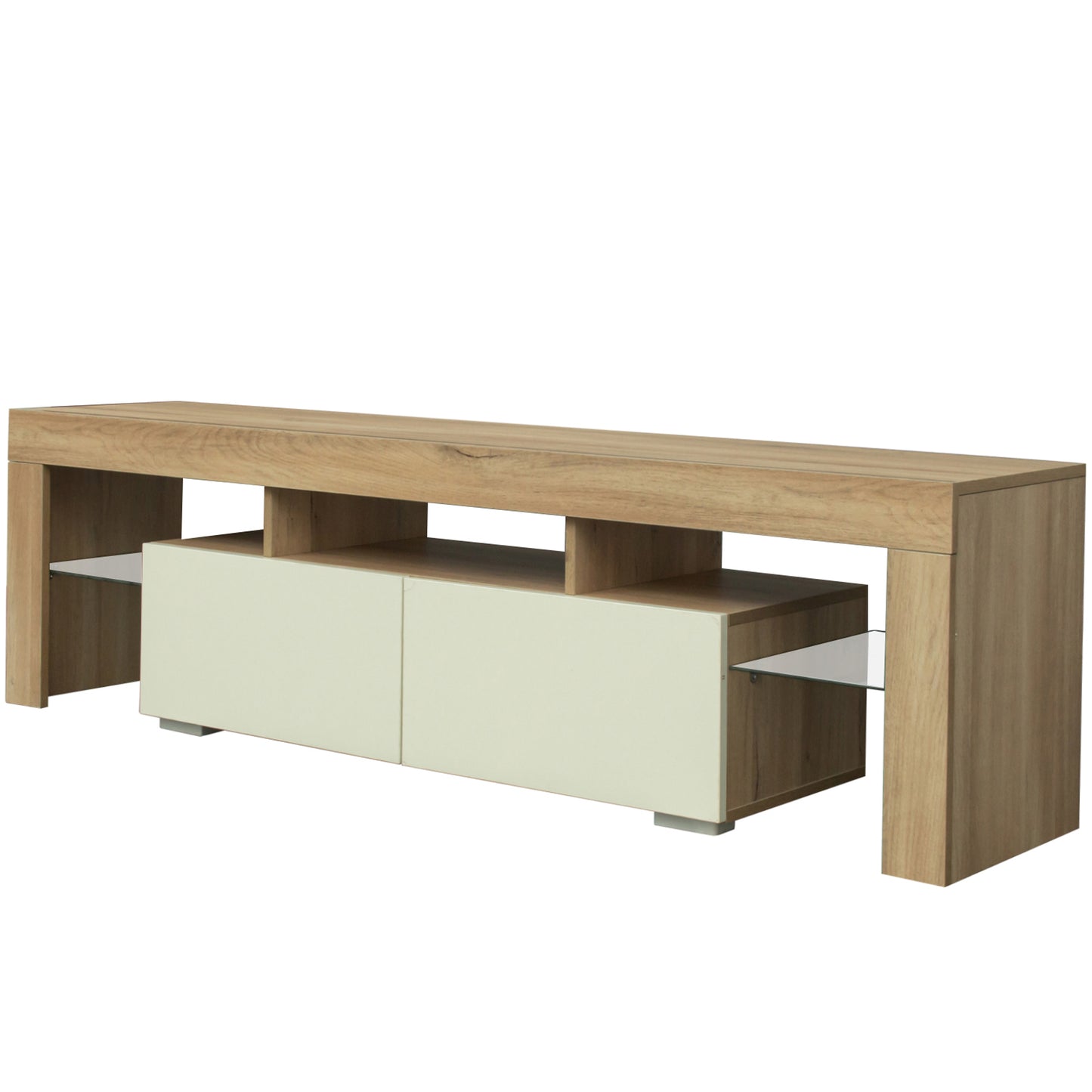 White TV Stand for 70 inch TV, Farmhouse Rustic Wooden Television Stands TV Cabinet Console Table with 16 Colors LED Lights, Living Room TV Table Stand Buffet Cabinet with Storage, 63"L×14" W×18"H