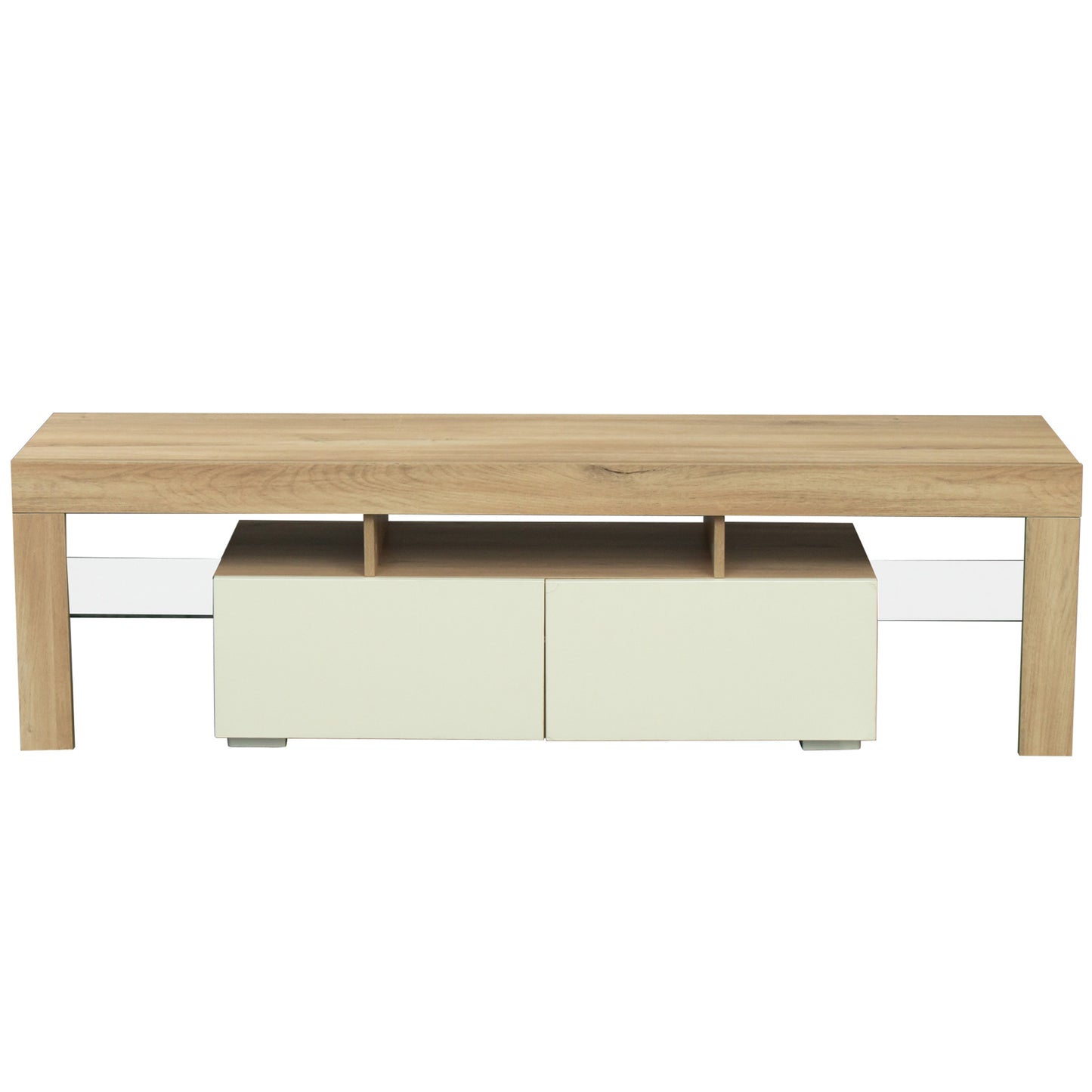 White TV Stand for 70 inch TV, Farmhouse Rustic Wooden Television Stands TV Cabinet Console Table with 16 Colors LED Lights, Living Room TV Table Stand Buffet Cabinet with Storage, 63"L×14" W×18"H