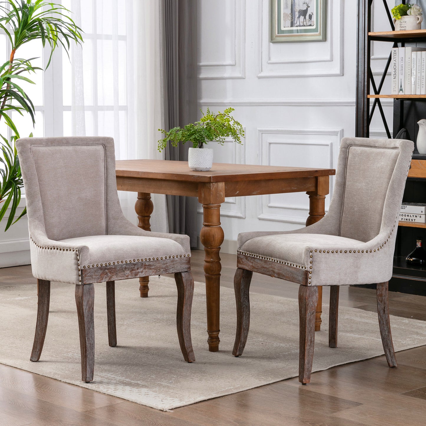 SYNGAR Upholstered Thickened Fabric Dining Chairs Set of 2, Solid Wood Contemporary Kitchen Chairs for Dining Room, Accent Chairs with Nail Head Decor, Gray