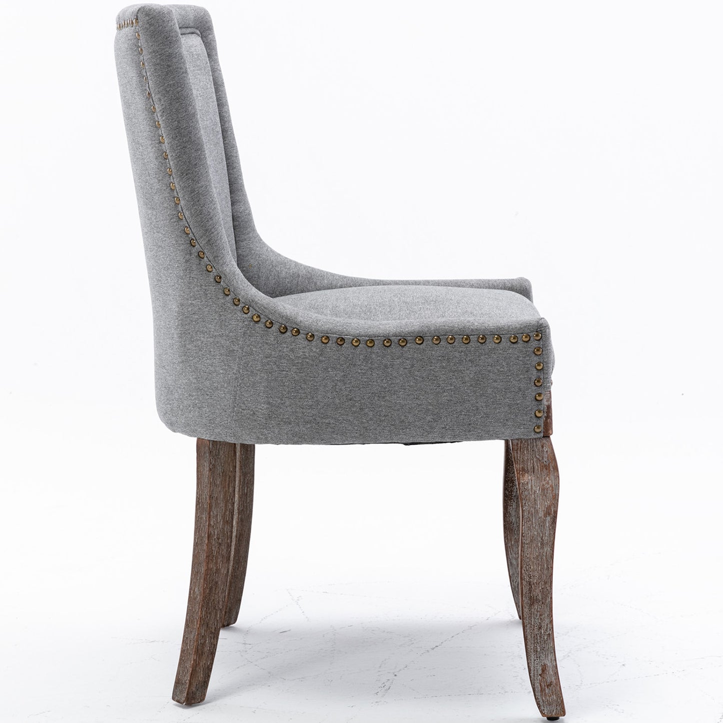 SYNGAR Upholstered Thickened Fabric Dining Chairs Set of 2, Solid Wood Contemporary Kitchen Chairs for Dining Room, Accent Chairs with Nail Head Decor, Gray