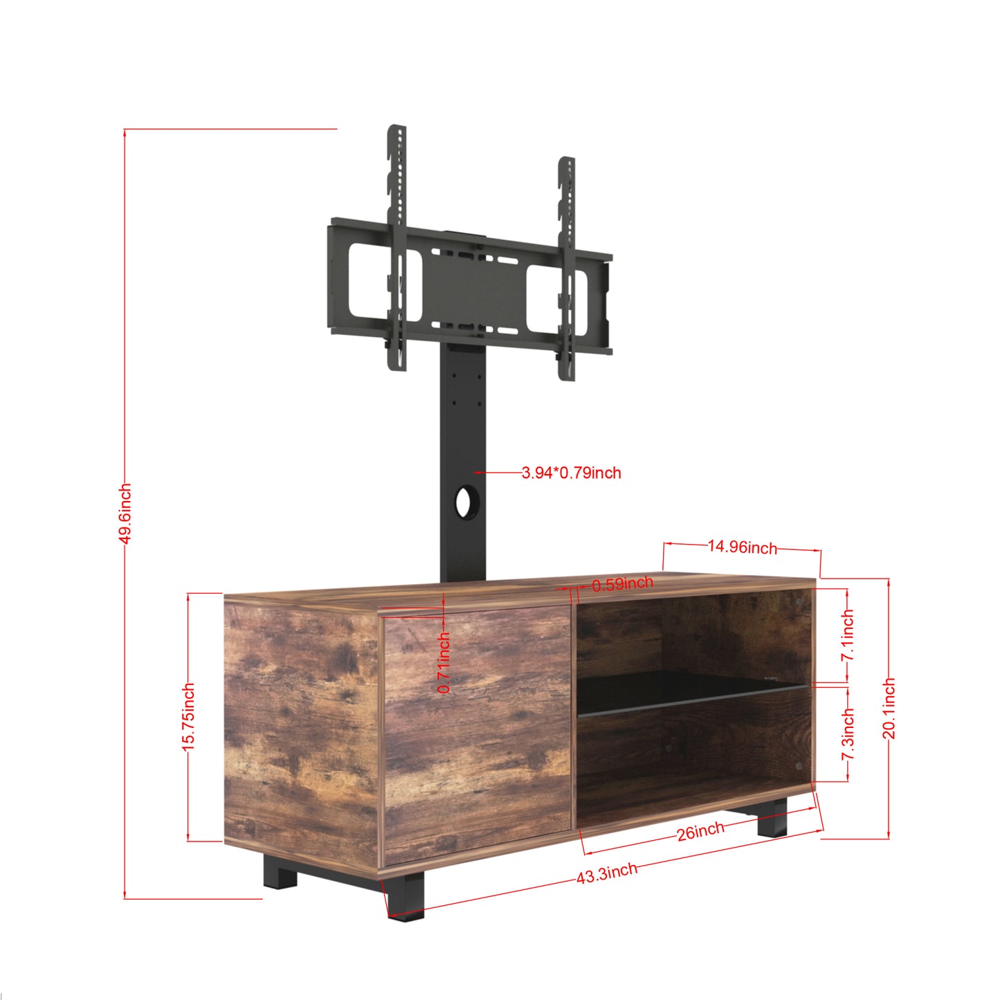 SYNGAR Rustic Brown Farmhouse TV Stand with Mount for 32-65 inch TVs, 2 in 1 TV Mount Stand Table Storage Cabinet Entertainment Center, Swivel Floor TV Stand Mount for Living Room Bedroom Office