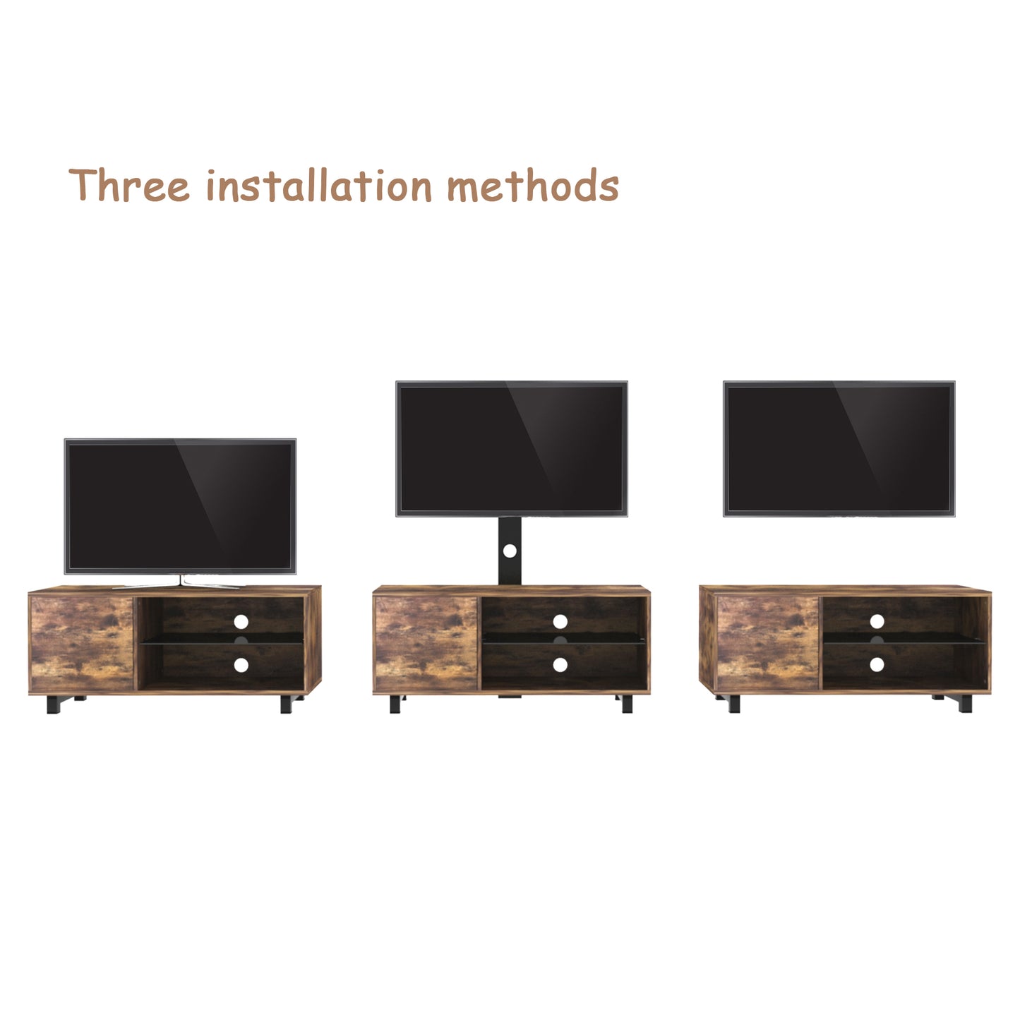 SYNGAR Rustic Brown Farmhouse TV Stand with Mount for 32-65 inch TVs, 2 in 1 TV Mount Stand Table Storage Cabinet Entertainment Center, Swivel Floor TV Stand Mount for Living Room Bedroom Office