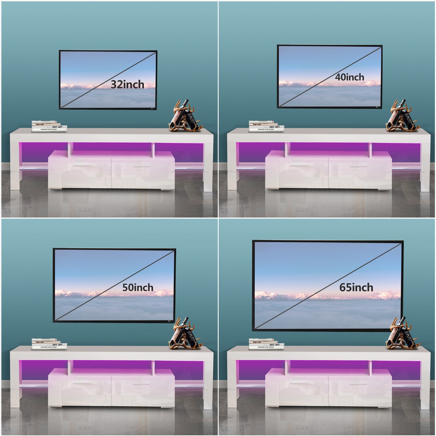 White TV Stand for 70 inch TV, Modern High Glossy Television Table Stands TV Cabinet Console Table with 16 Colors LED Lights, TV Buffet Cabinet with Storage, Living Room Entertainment Center