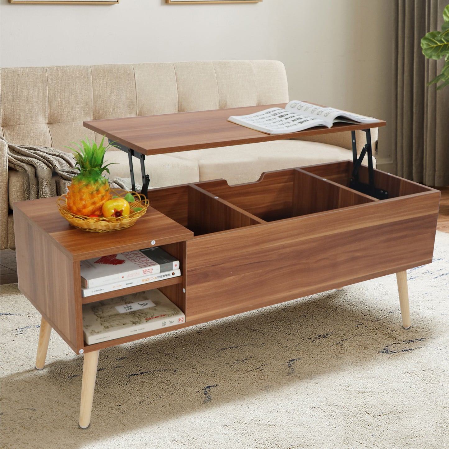 White Lift Top Coffee Tables for Living Room, Modern Coffee Table with Hidden Storage Compartment & Open Shelves, Dining Center Table Computer Desk Table for Office Reception Room
